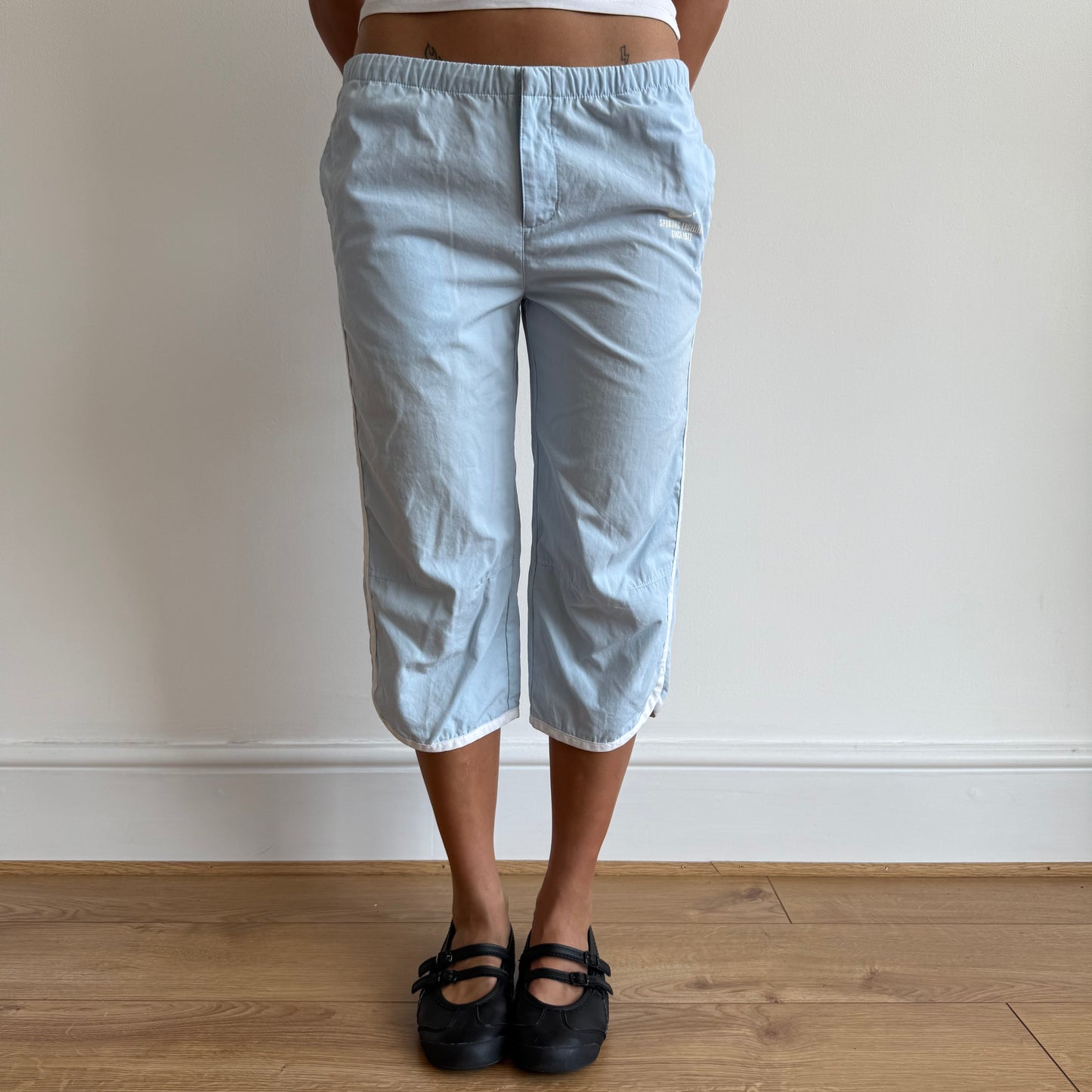 Blue Nike side stripe capris - Size S