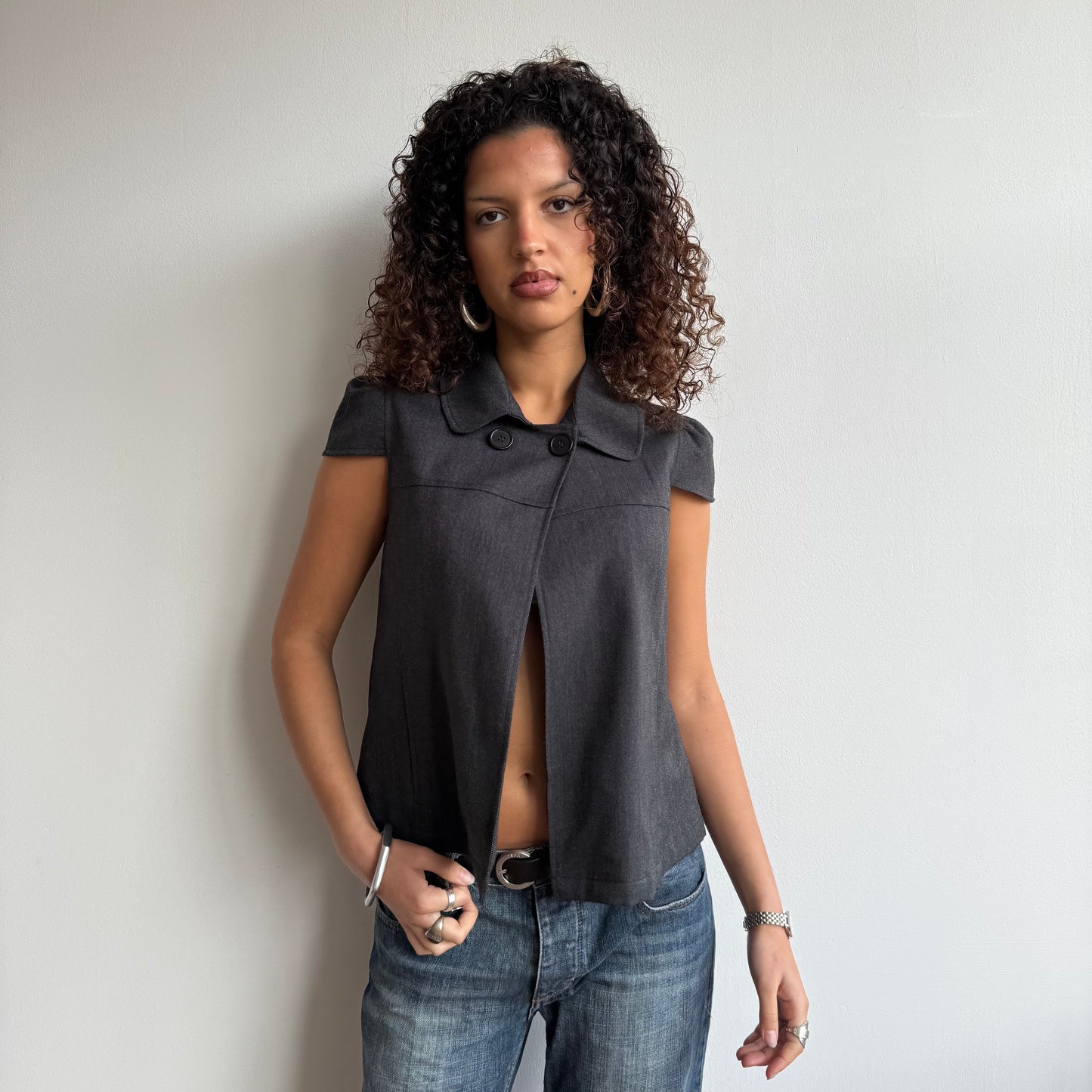 Grey short sleeve peacoat - Size S