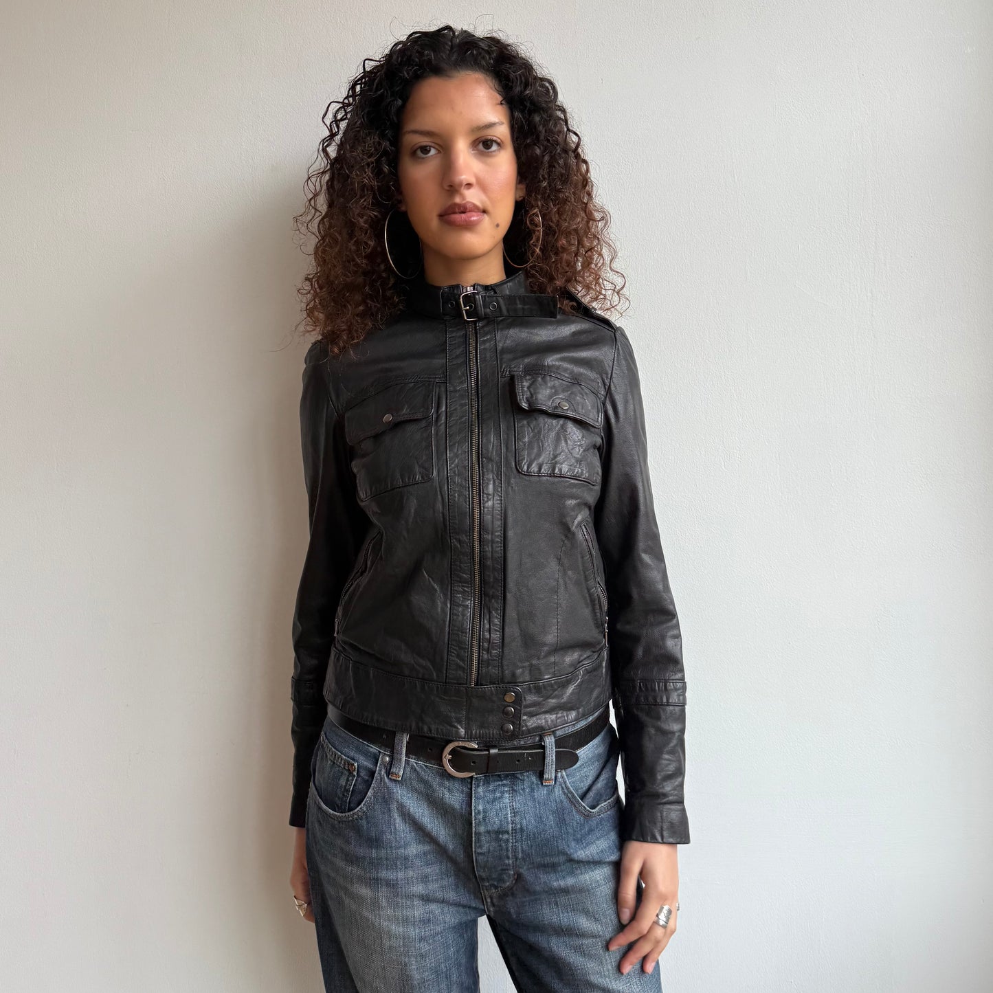 Black leather moto jacket - Size S