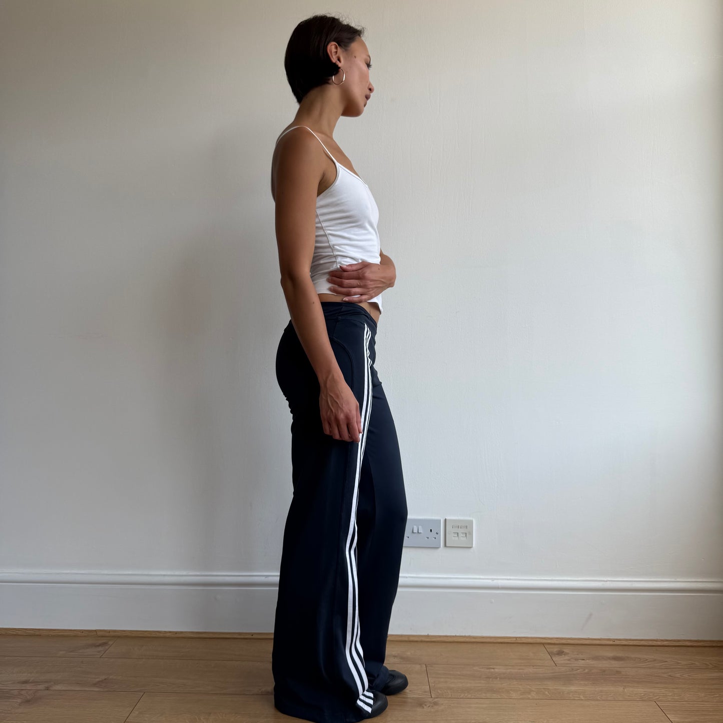 Navy Adidas stripe flared yoga pants - Size M