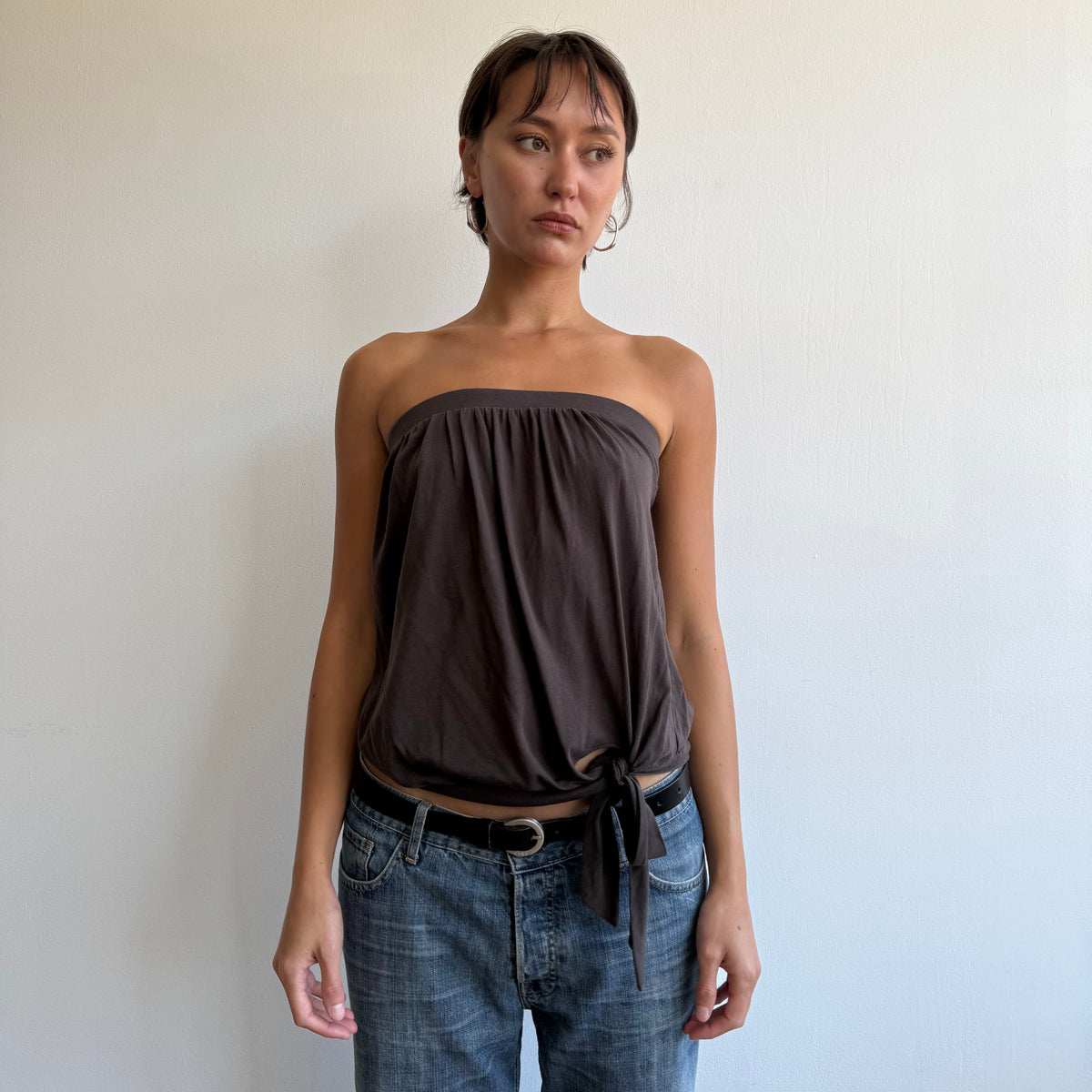 Brown bandeau tie side top - Size S