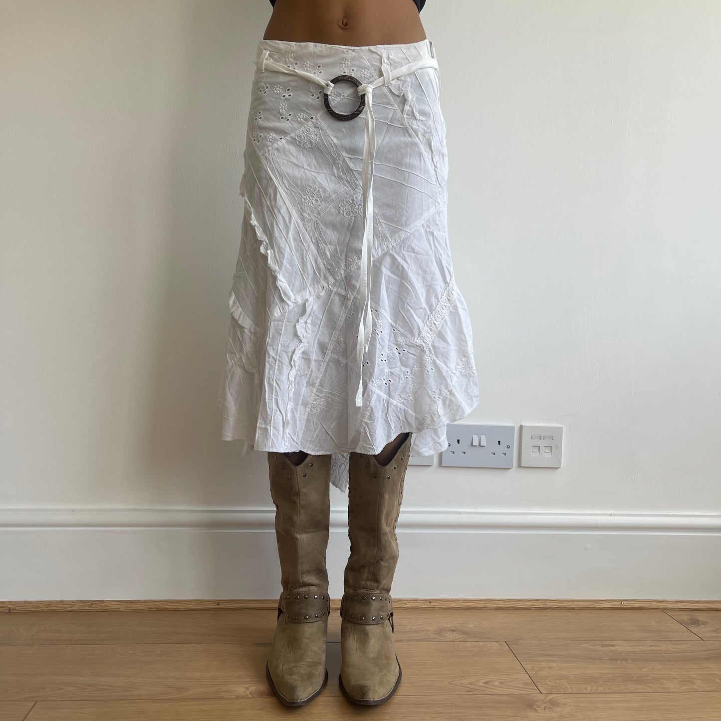 Patchwork belted midi skirt - Size XS