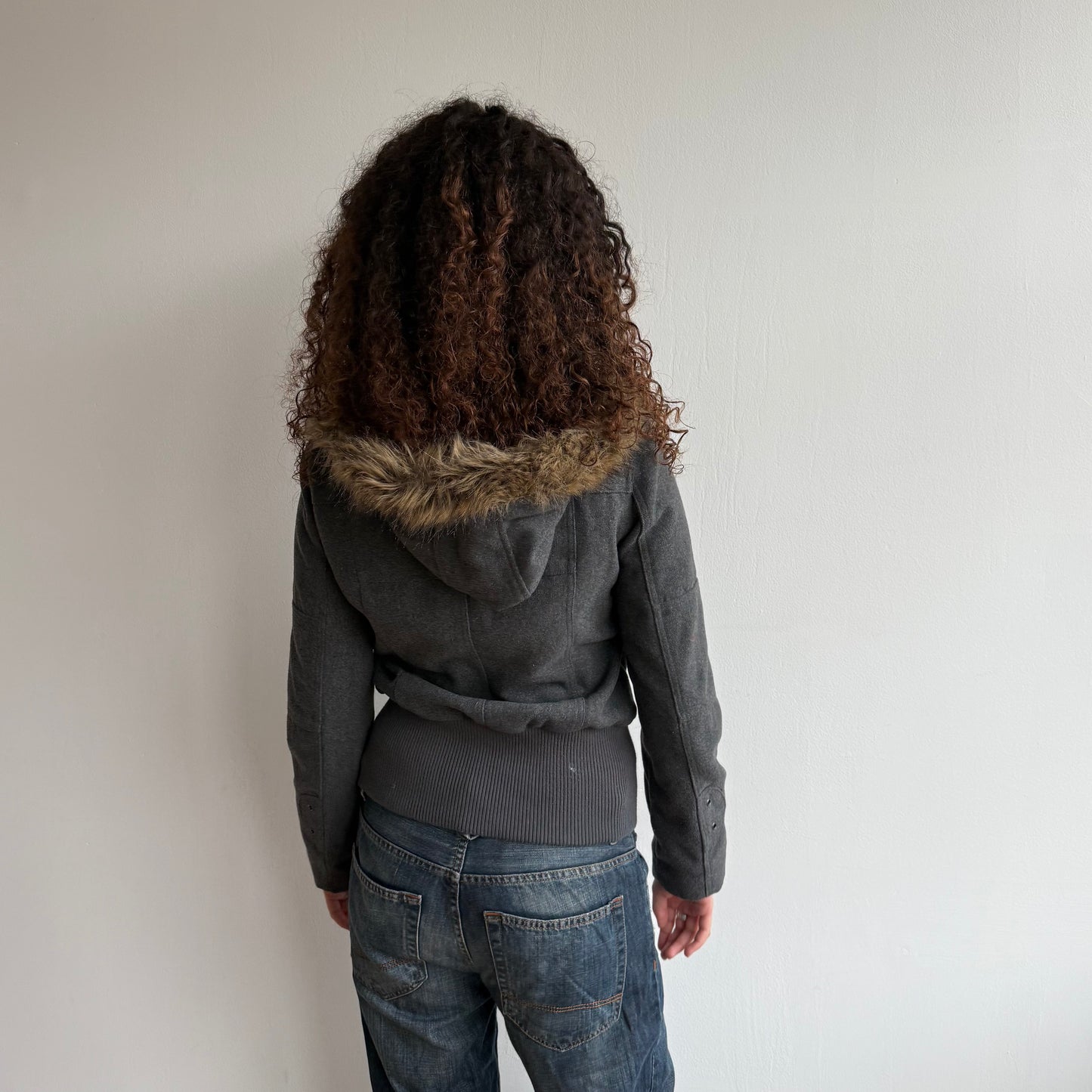 Grey faux fur hood bomber - Size S