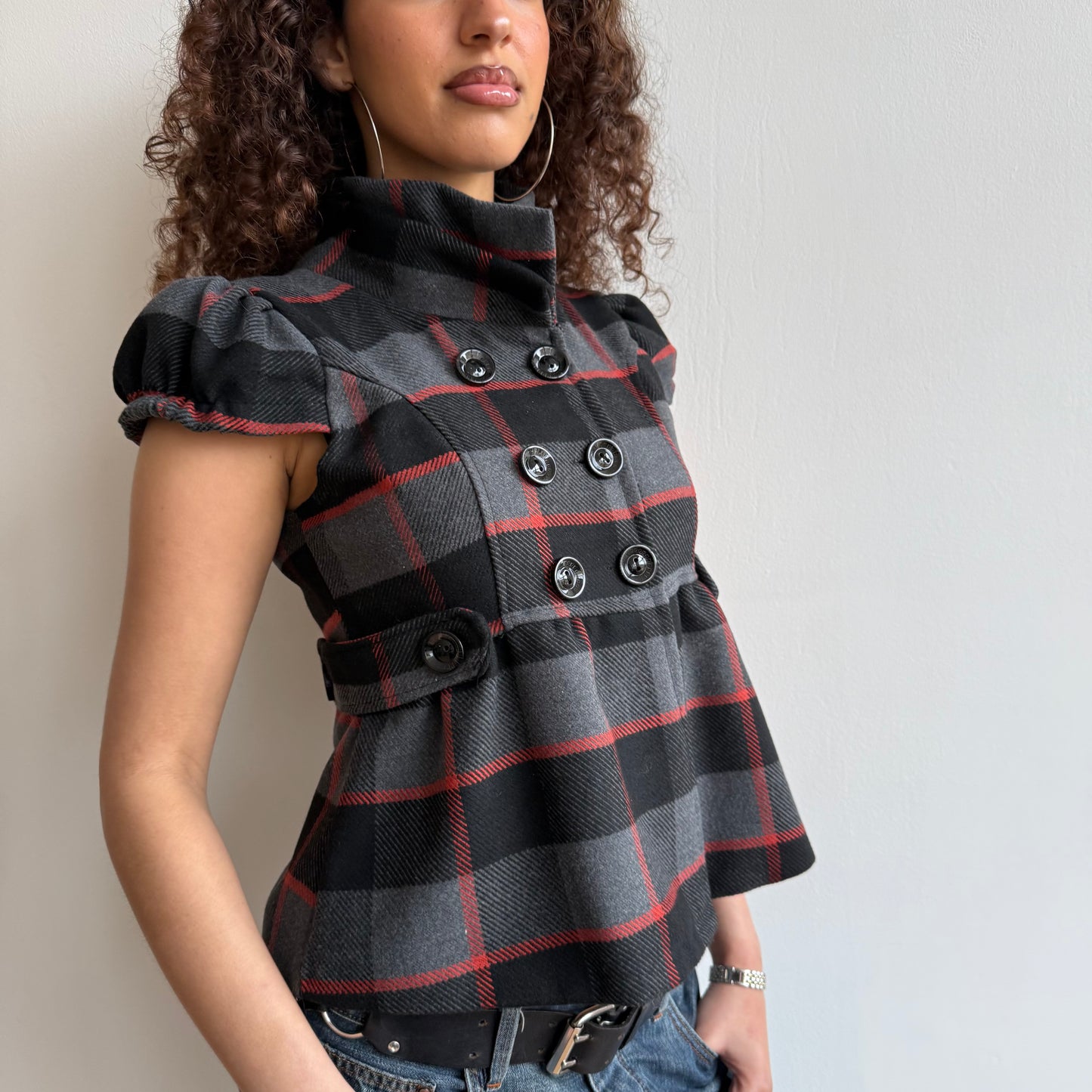 Plaid short sleeve peacoat - Size S