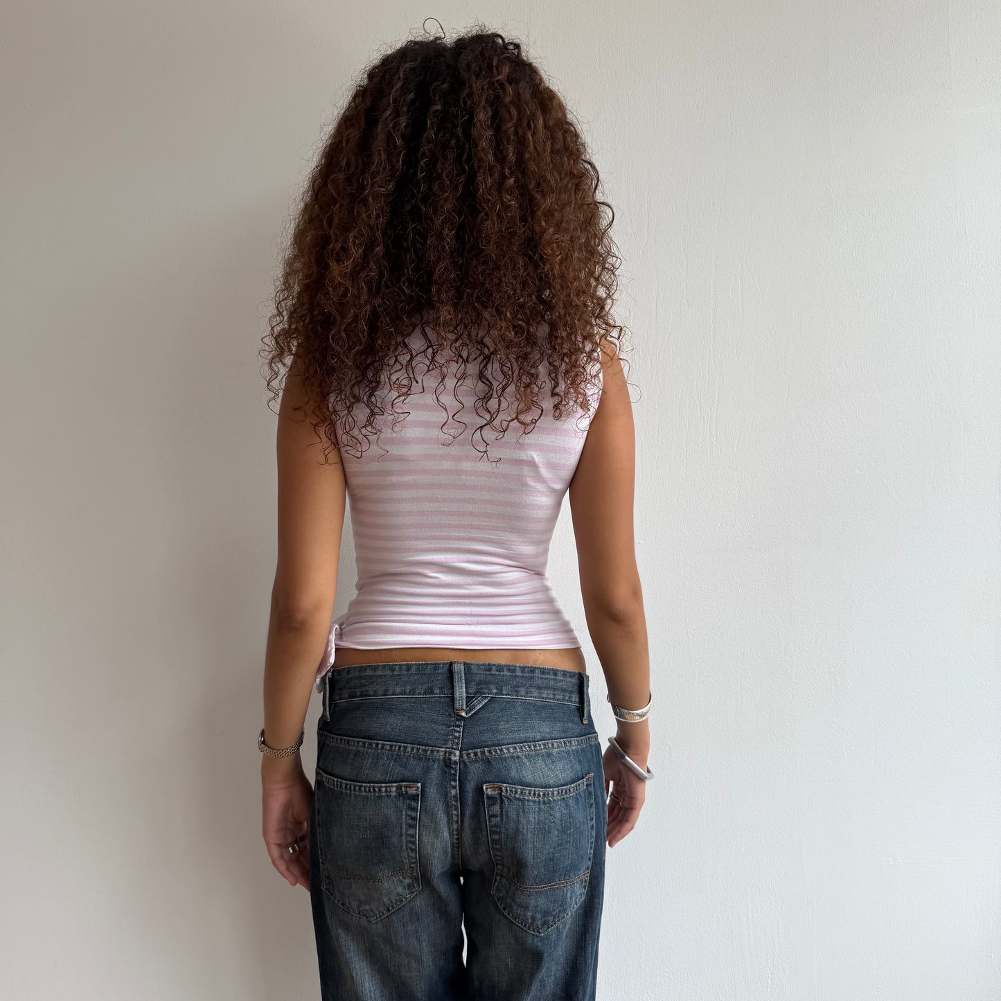Pink and white striped wrap top - Size XS
