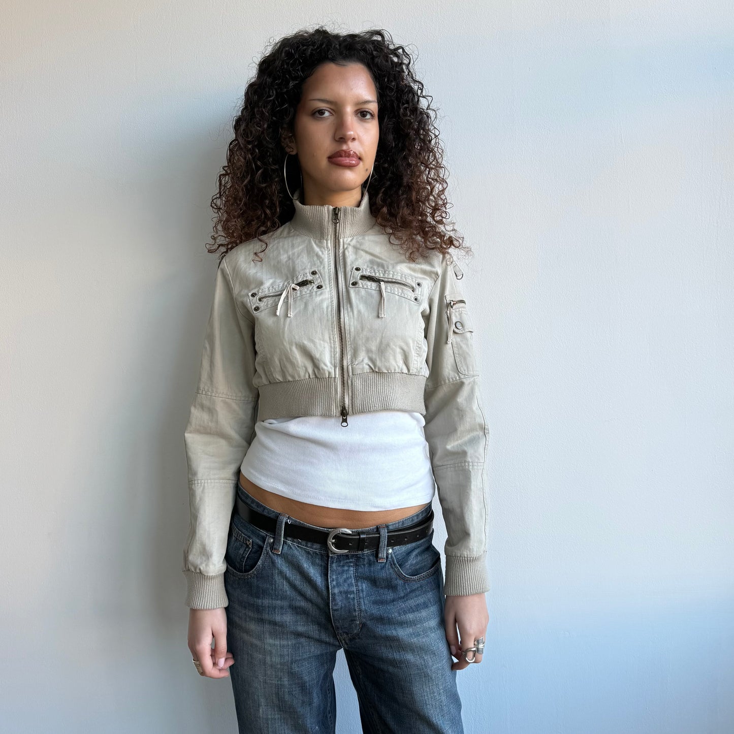 Beige cropped cargo jacket - Size M