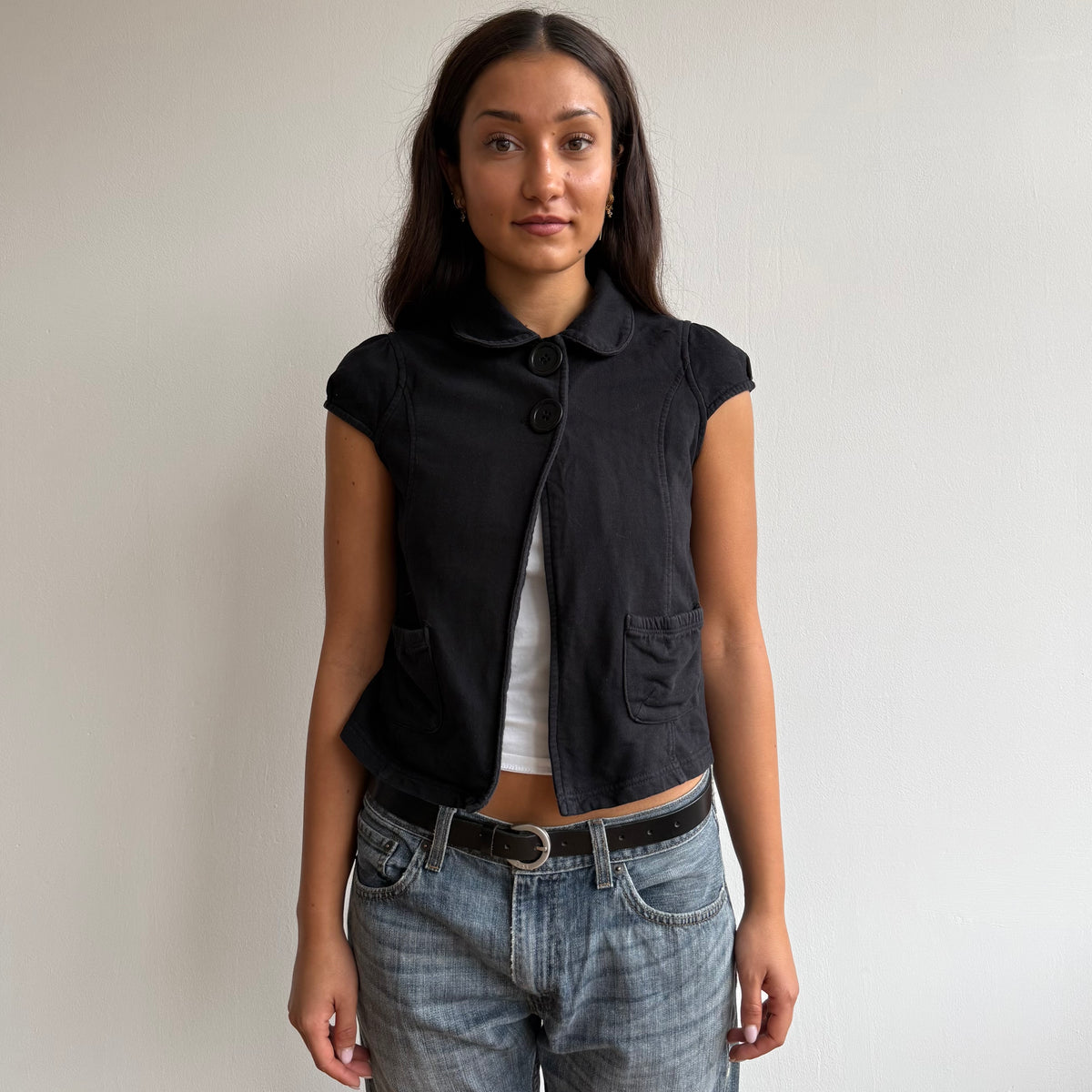 Black pea open front cardi - Size S