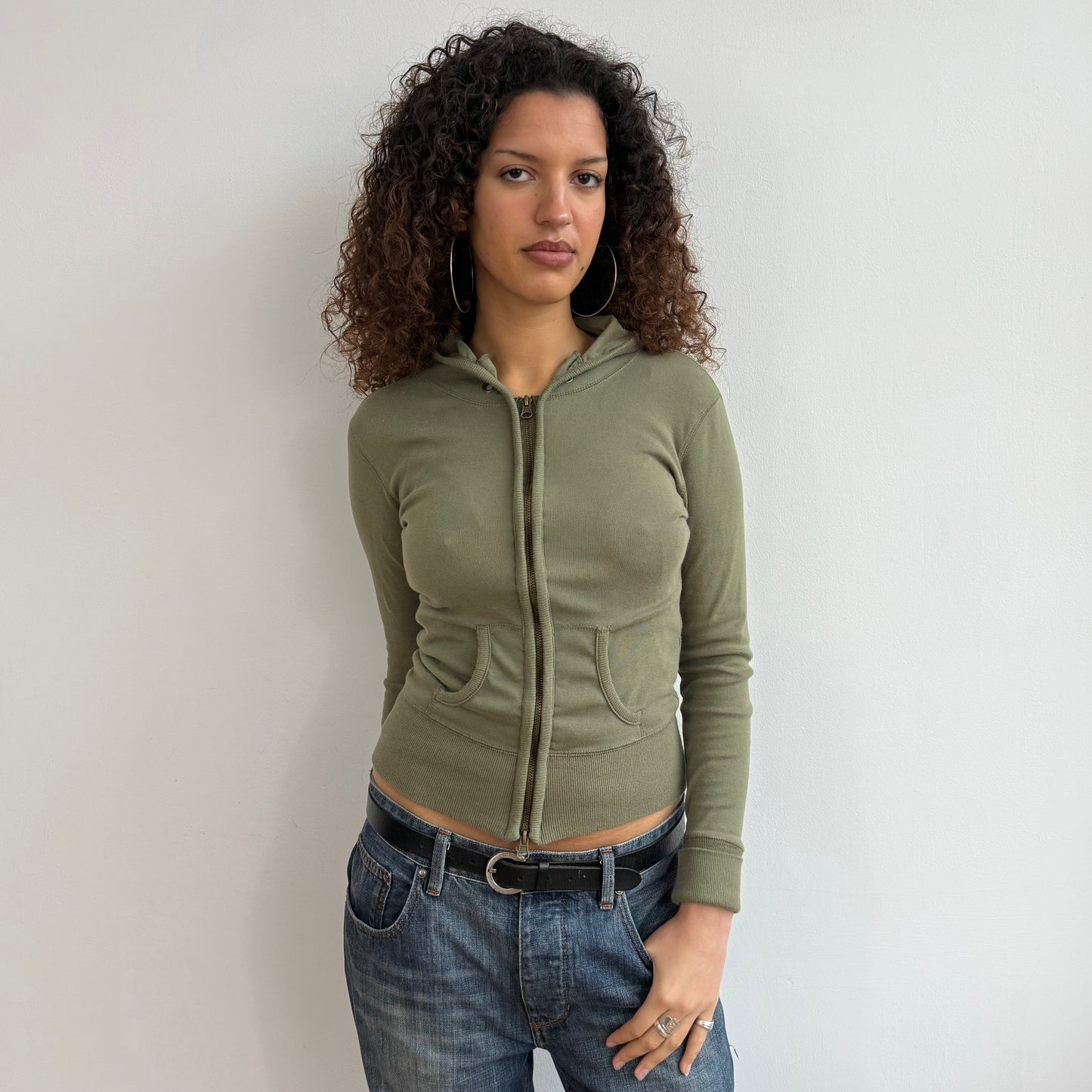 Khaki double zip hoodie - Size S