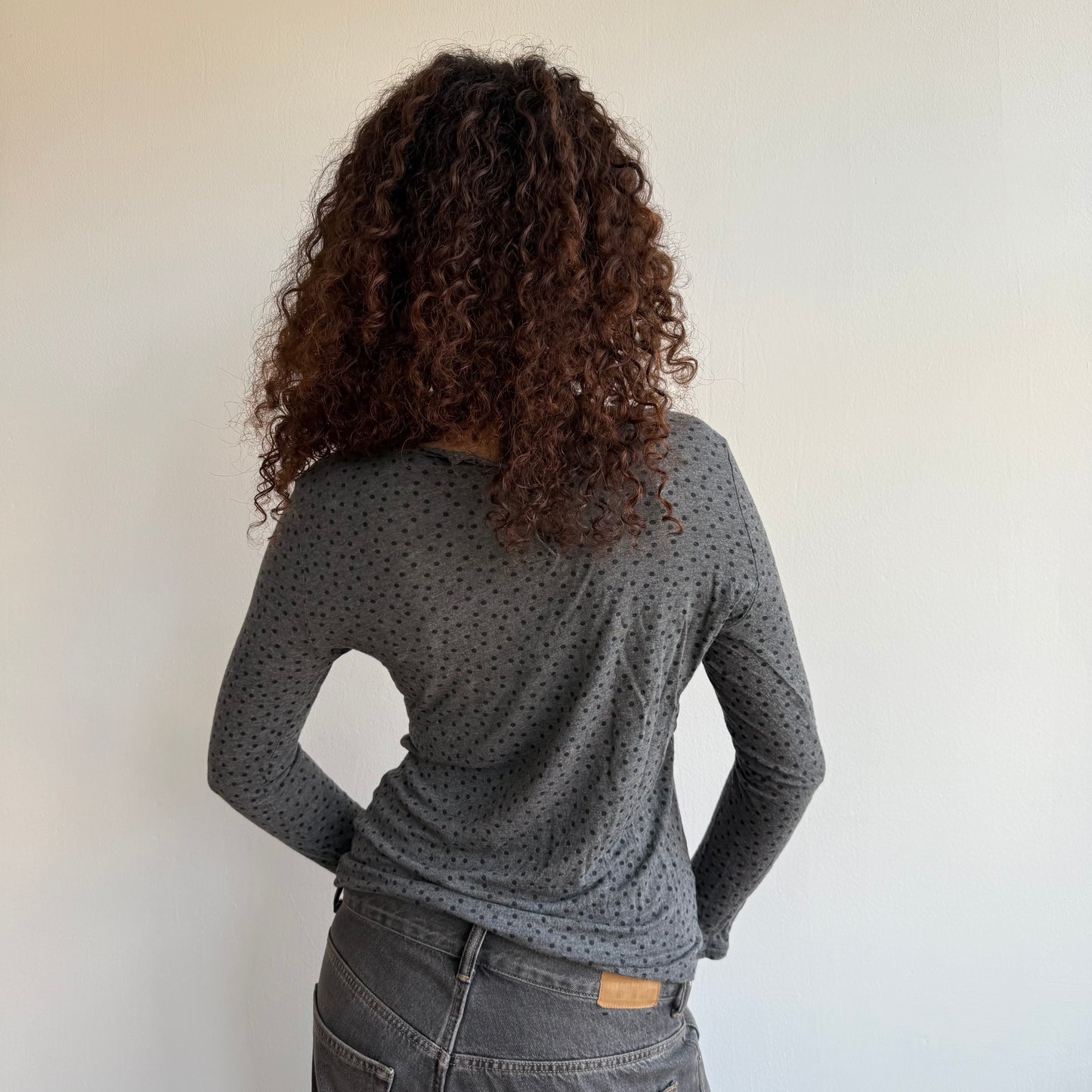 Grey polka dot long sleeve top - Size S