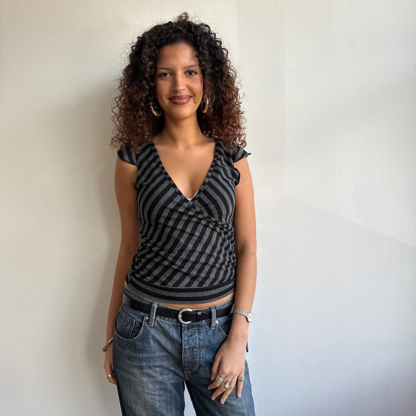 Black + grey ballet wrap top - Size M