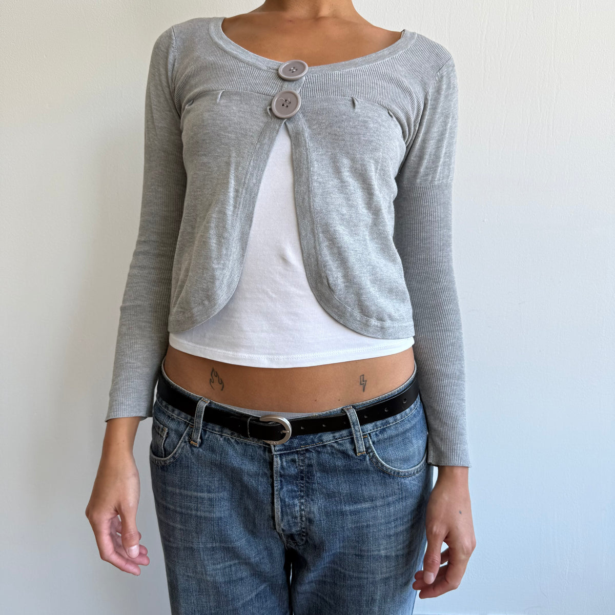 Grey button front cardi - Size S
