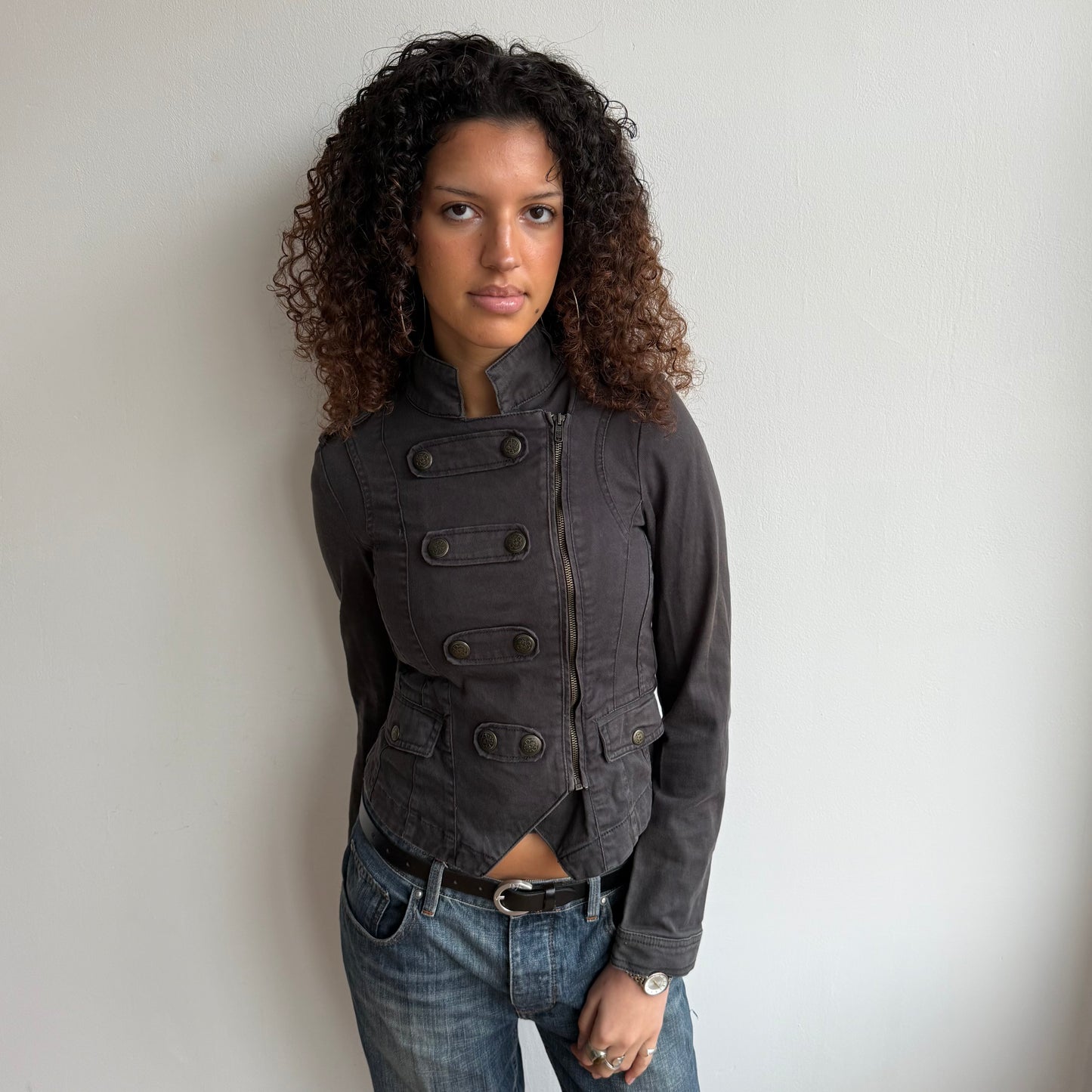 Charcoal zip military jacket - Size S