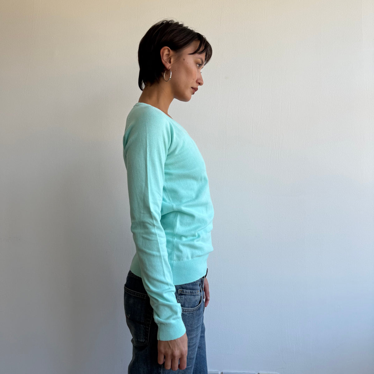 Turquoise v-neck knit jumper - Size M