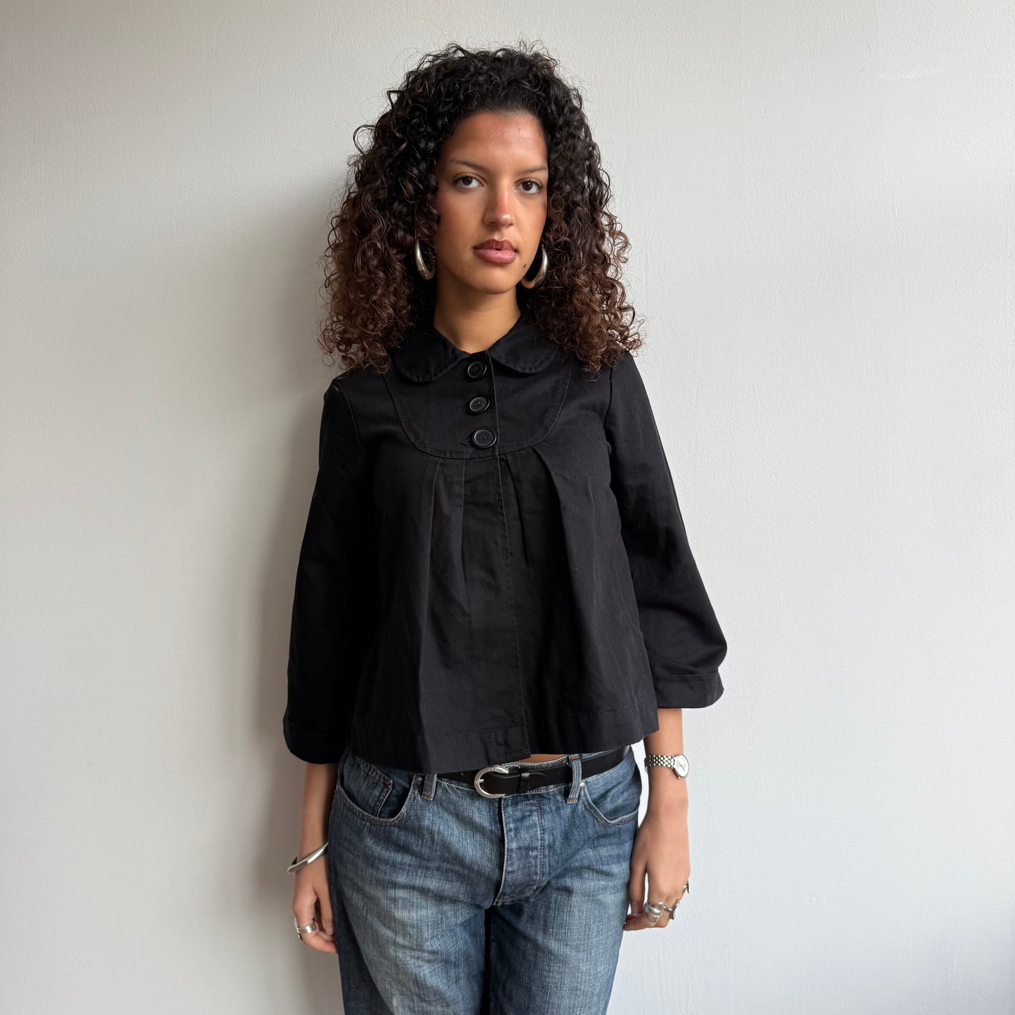 Black 3/4 sleeve peacoat - Size S