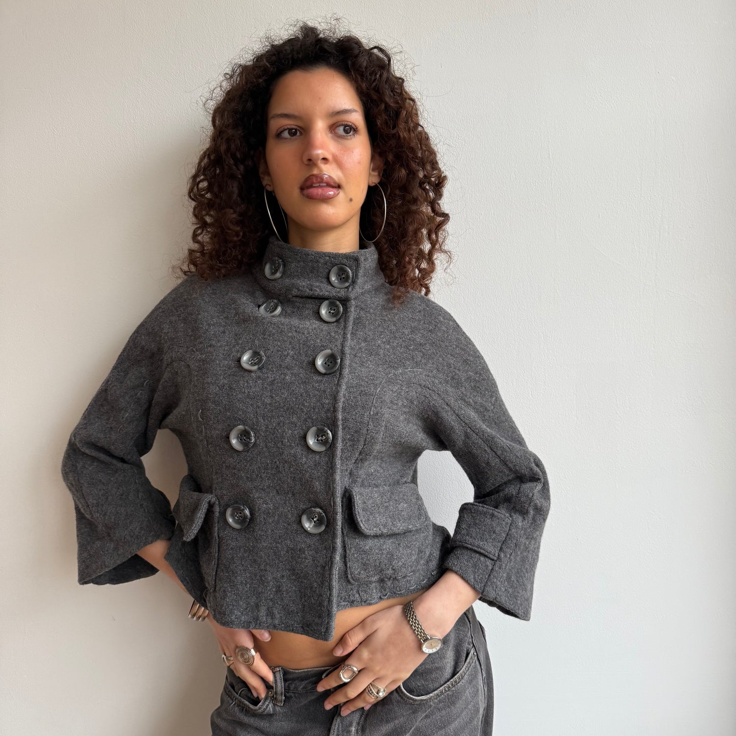 Grey wool pea jacket - Size S