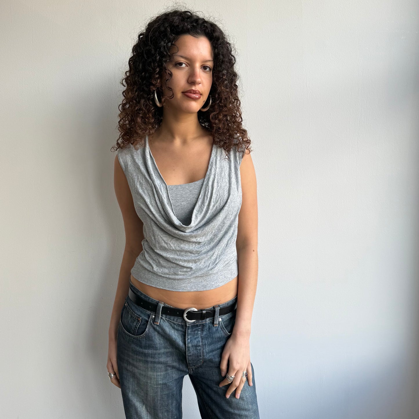Grey double layer slouchy top - Size S