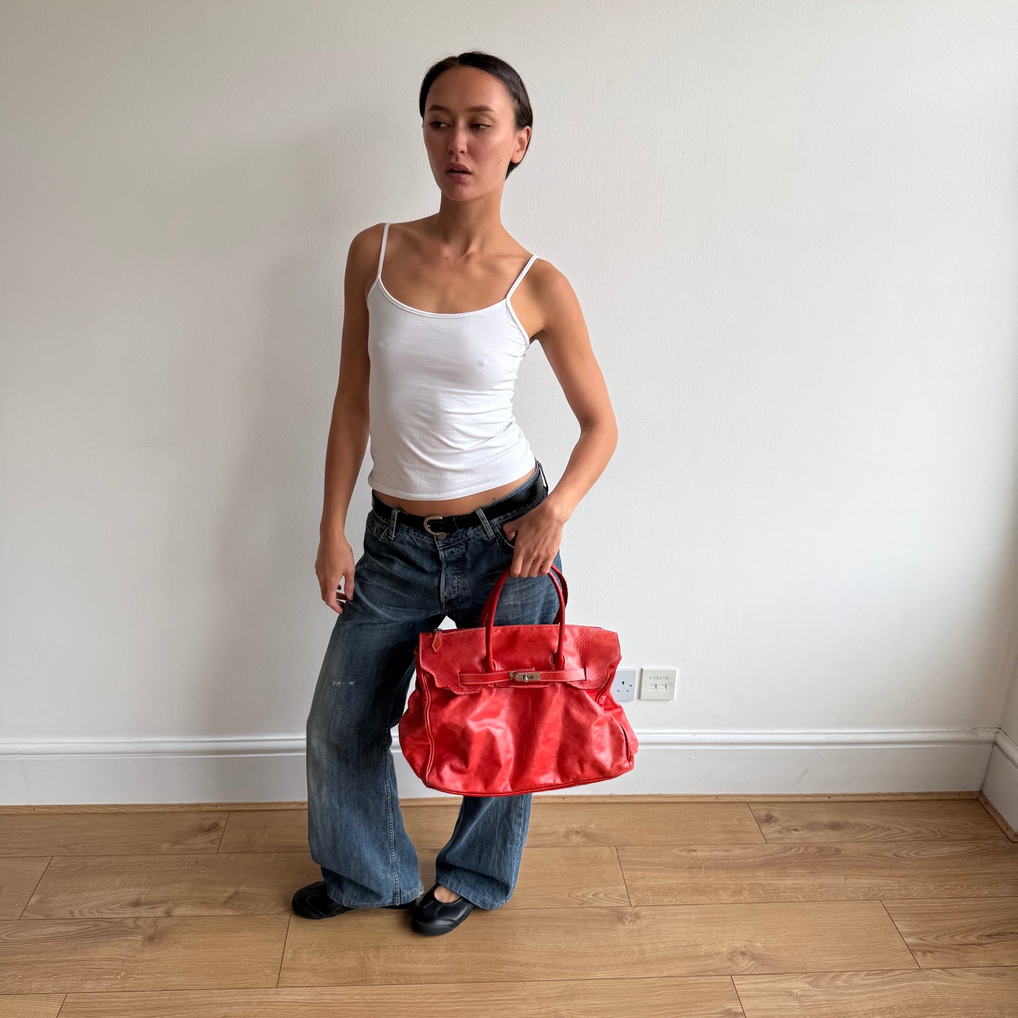 Red leather ‘firkin’ bag - One Size