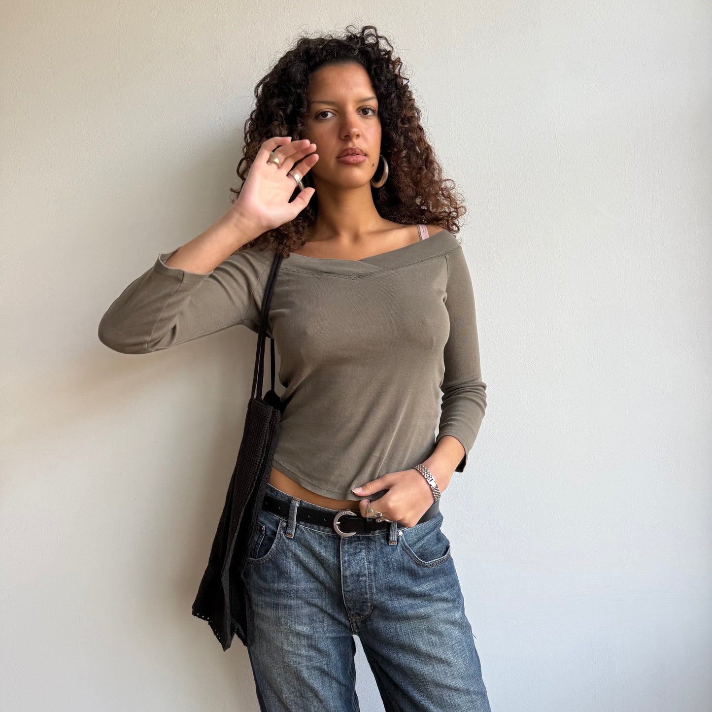 Khaki 3/4 sleeve top - Size S