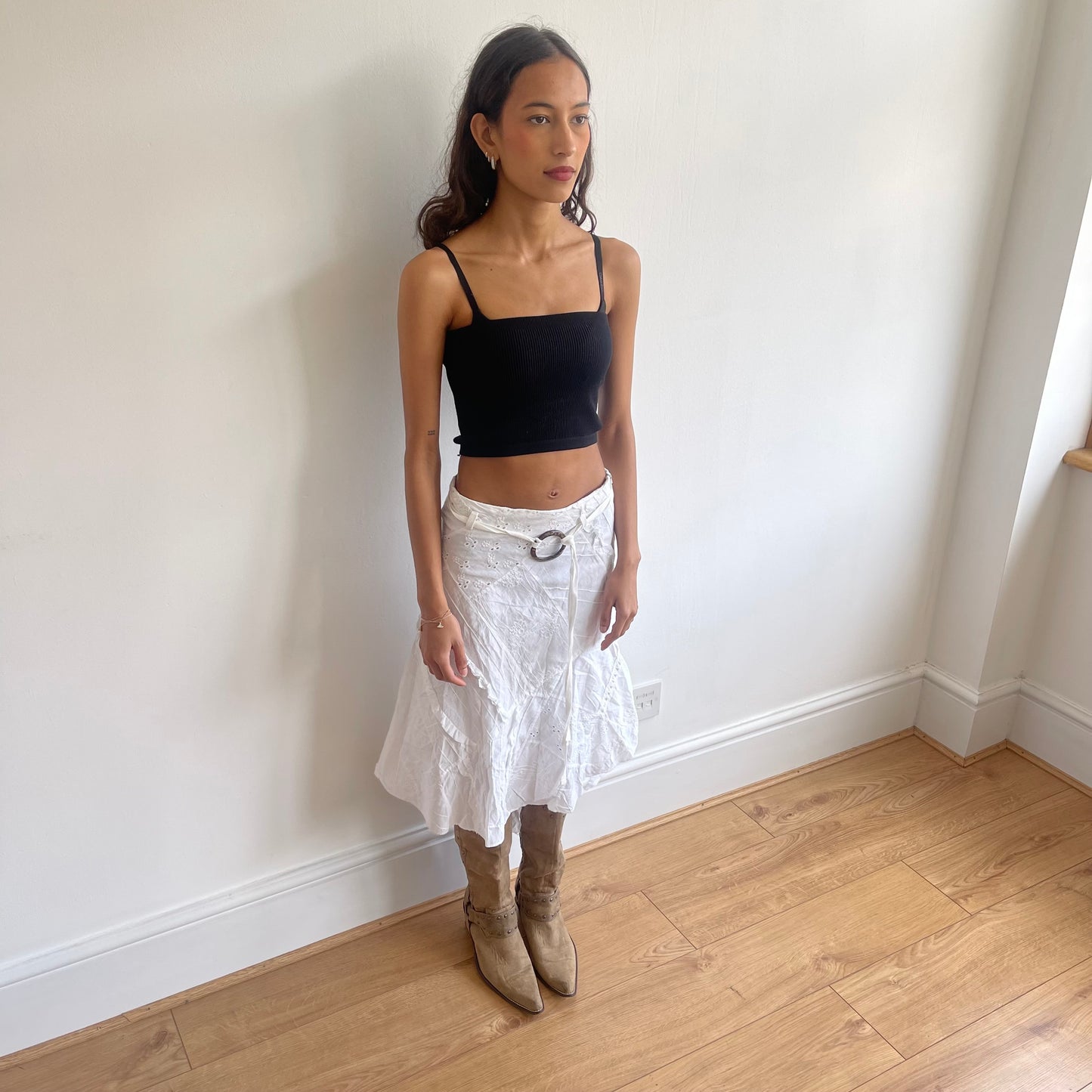 Patchwork belted midi skirt - Size XS