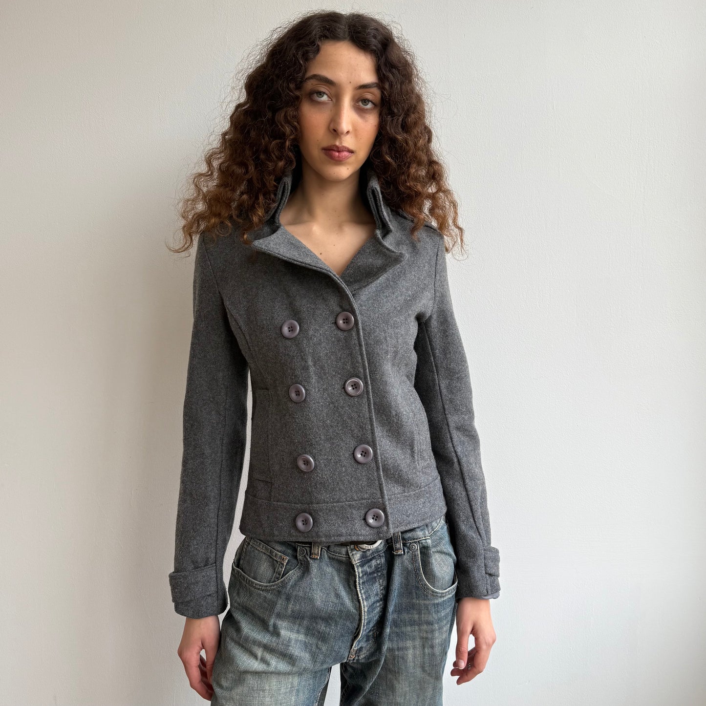 Grey double breasted wool peacoat - Size S