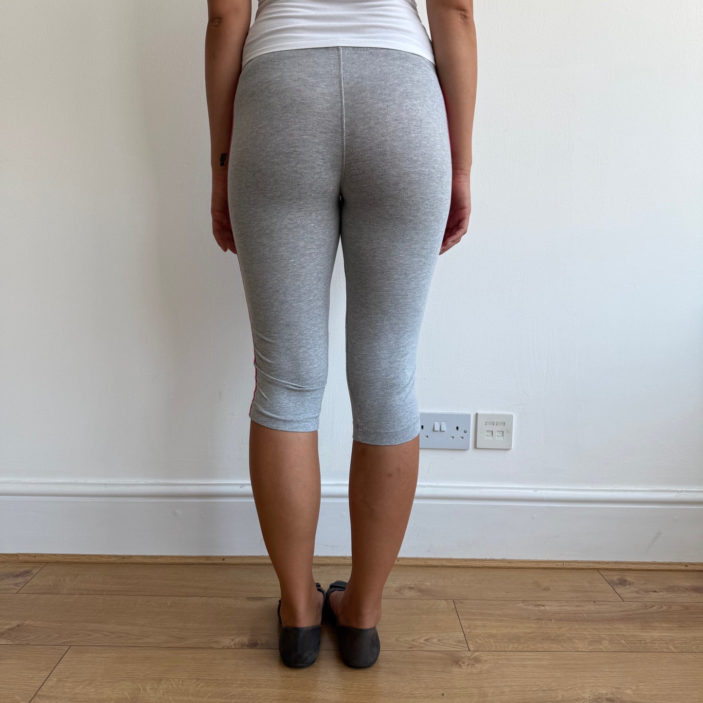 Adidas grey + pink 3 stripe capris - Size XS