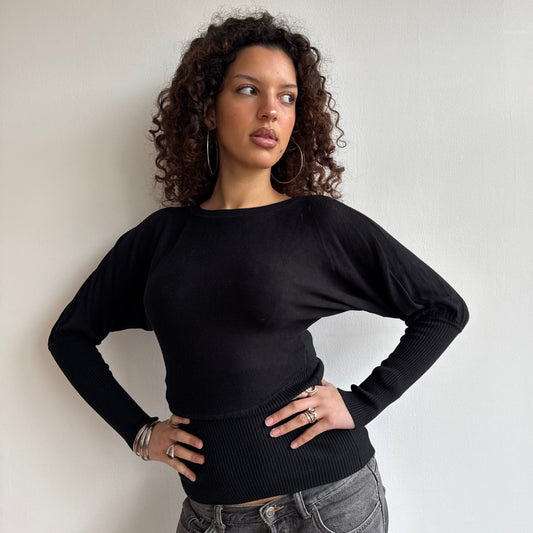 Black slouchy cinched jumper - Size XS + S