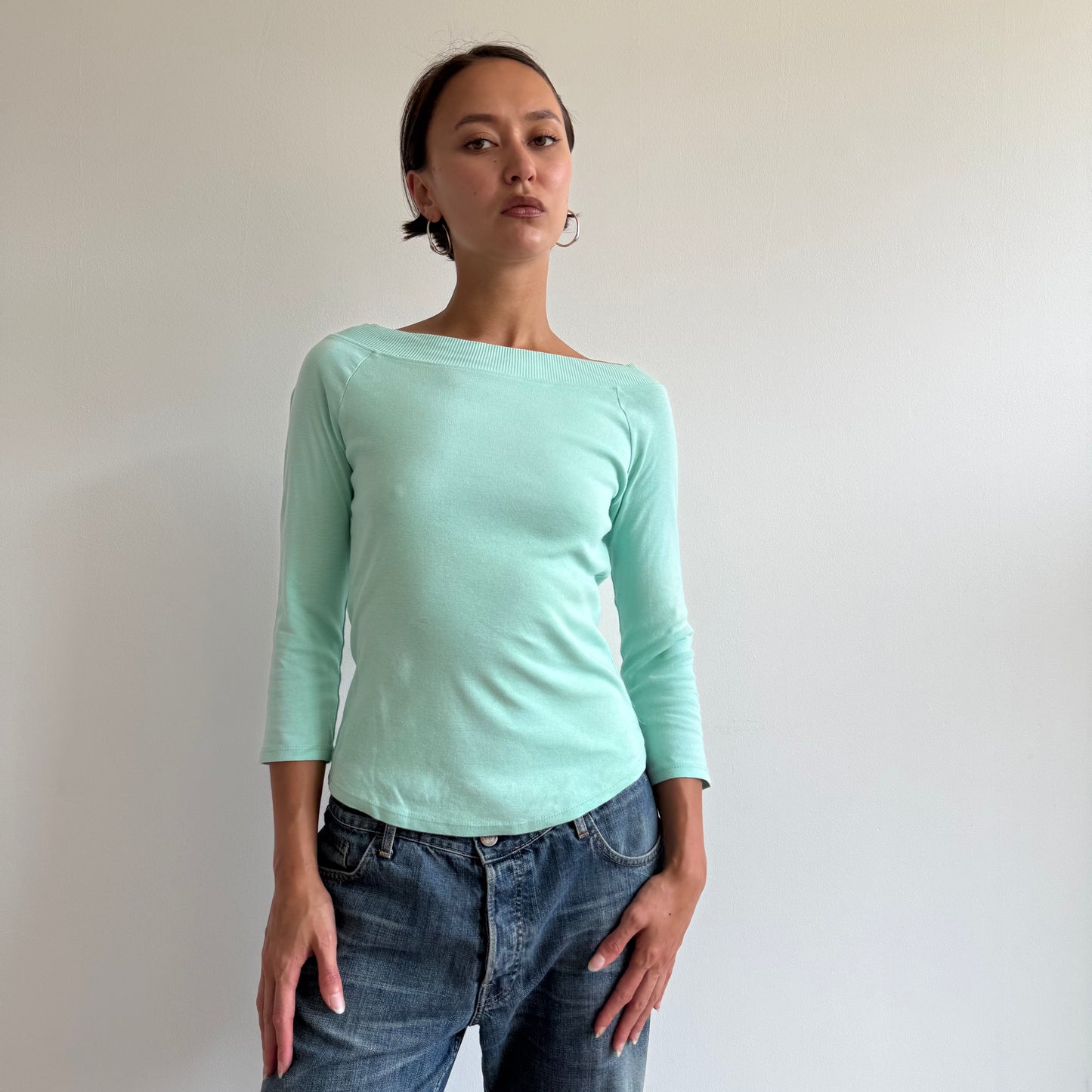 Mint Bardot 3/4 sleeve top - Size M