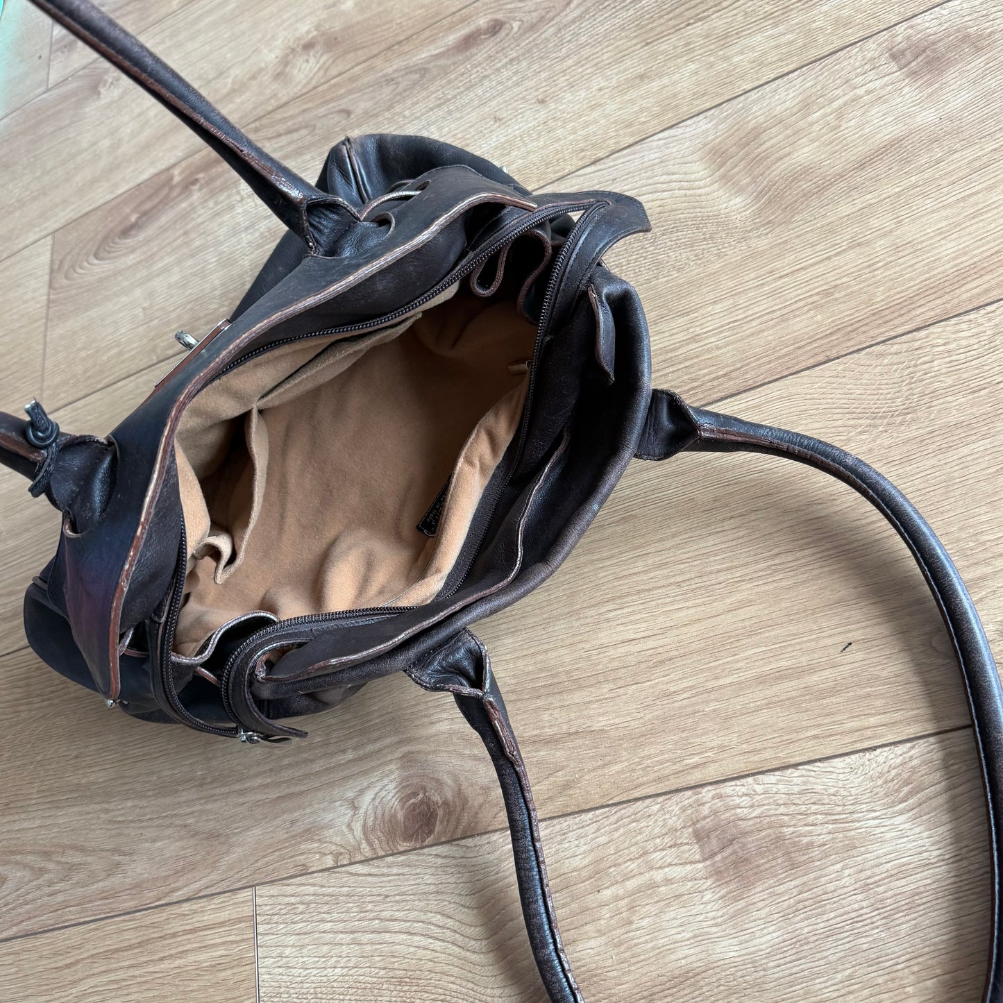 Brown leather firkin bag - One Size