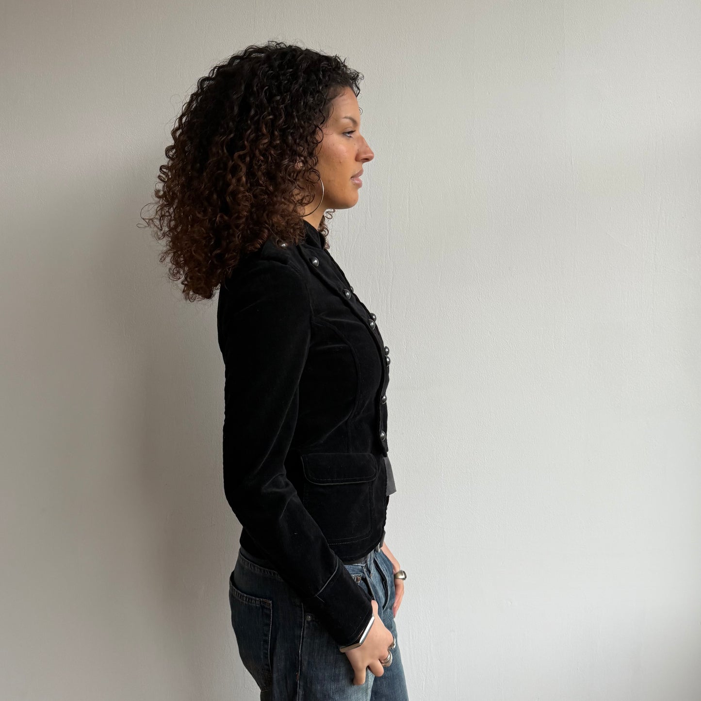 Black velvet military jacket - Size S/M