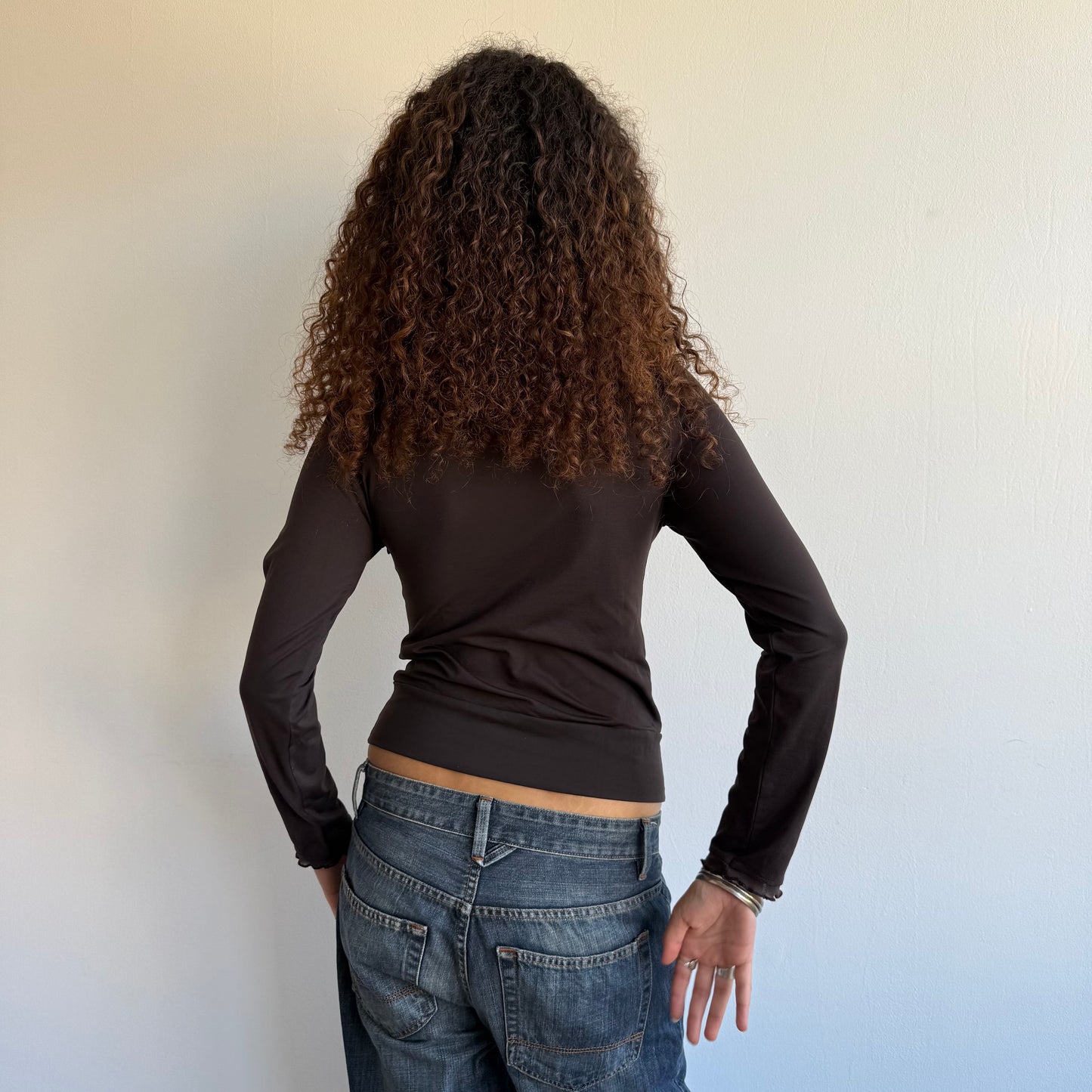 Brown long sleeve wrap ruffle top - Size M