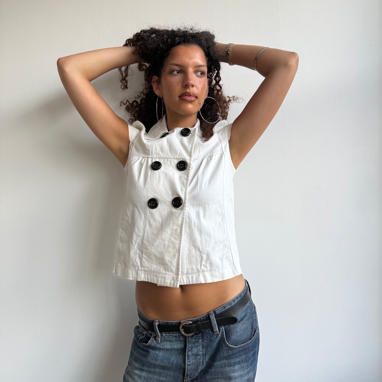 White cotton short sleeve peacoat - Size S