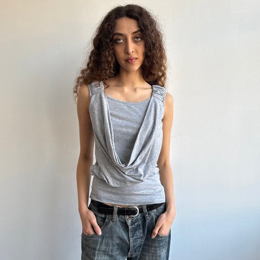 Grey ruched sleeve cowl top - Size S/M
