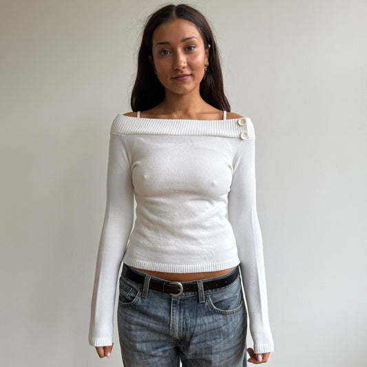 White long sleeve button knit - Size S