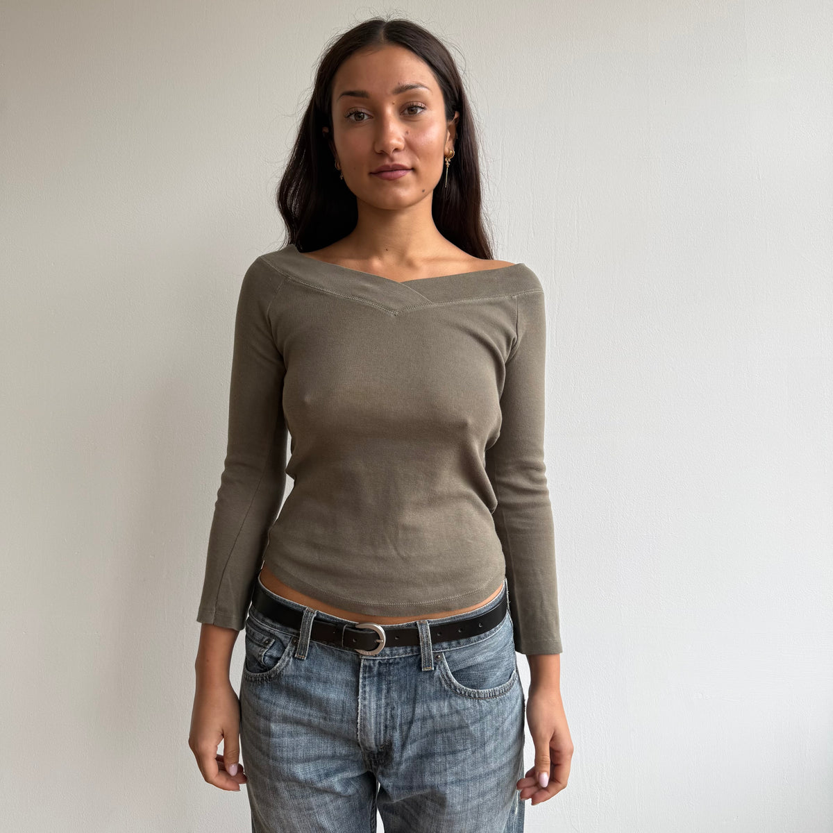 Khaki 3/4 sleeve top - Size S