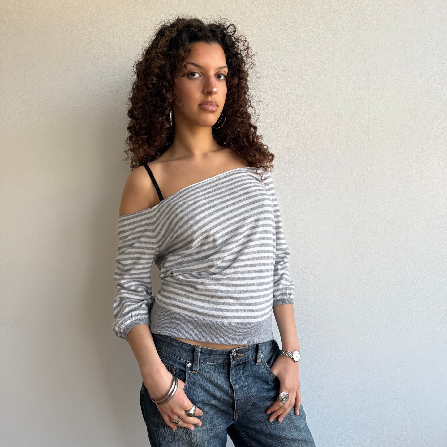 Grey stripe batwing knit - Size M