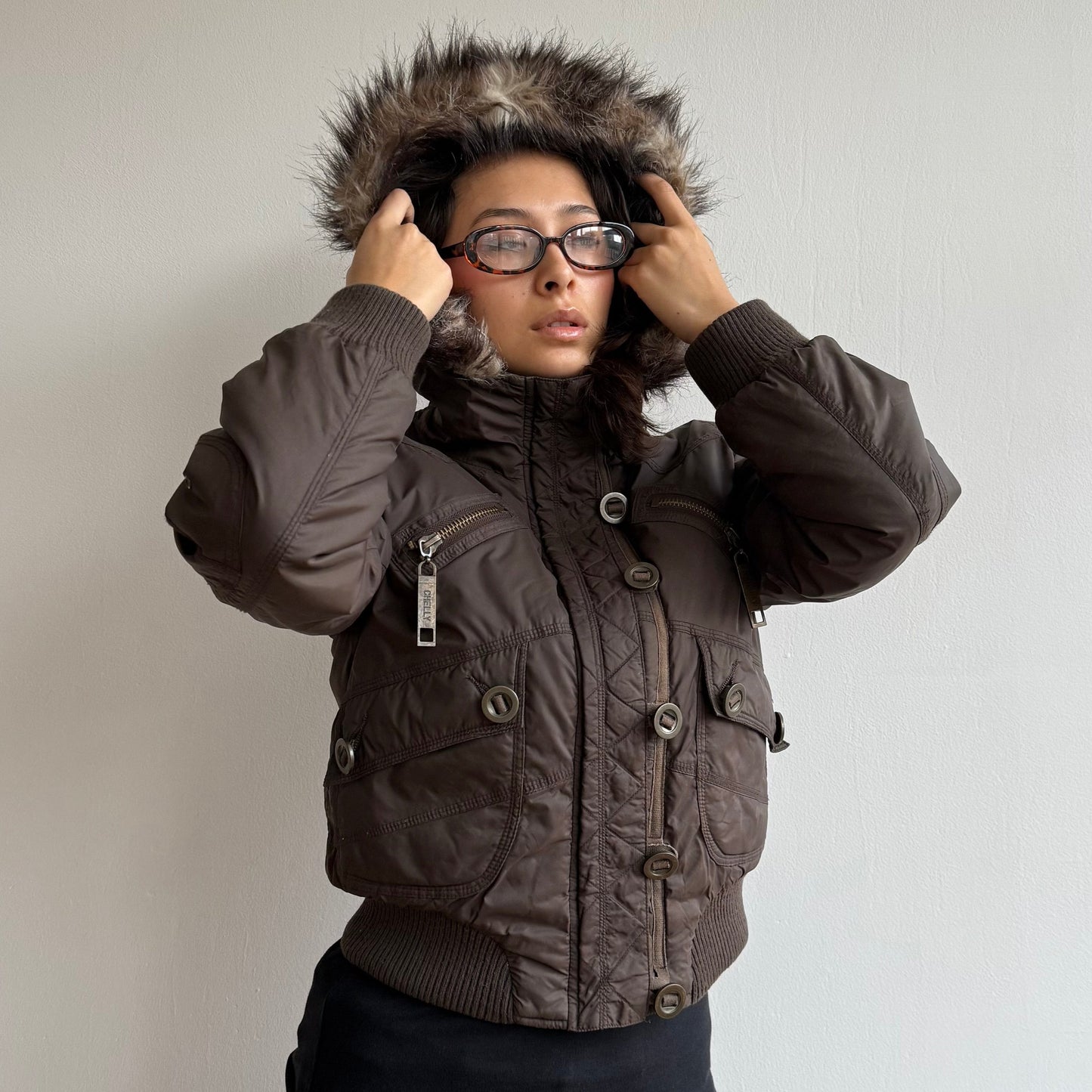 Brown puffer bomber - Size XS