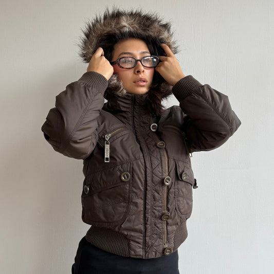 Brown puffer bomber - Size XS