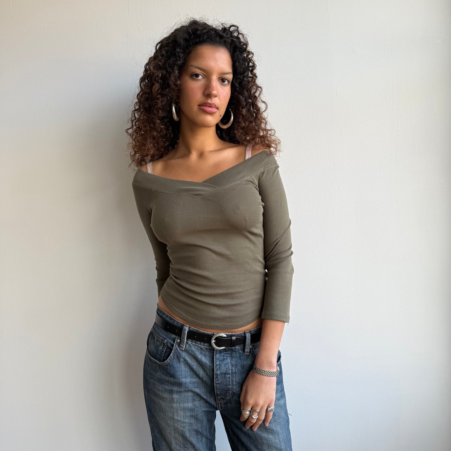Khaki 3/4 sleeve top - Size S