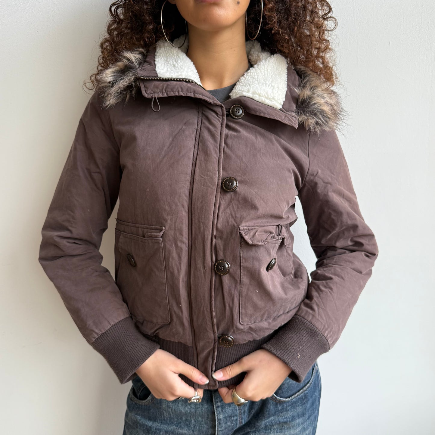 Brown fur collar puffer - Size S