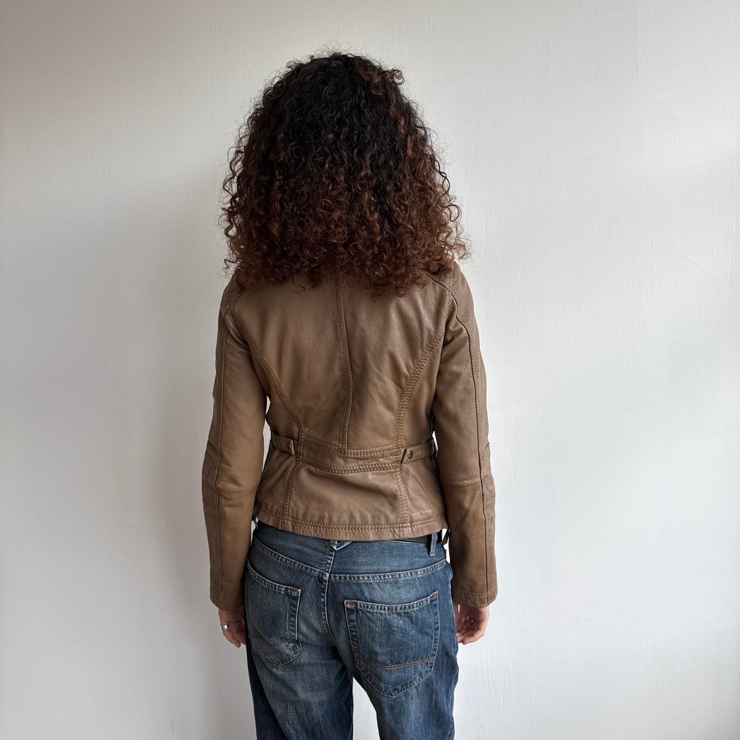 Brown leather moto jacket - Size M