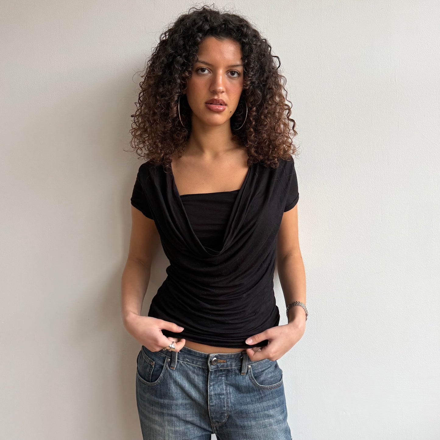 Black slouchy cowl top - Size S/M