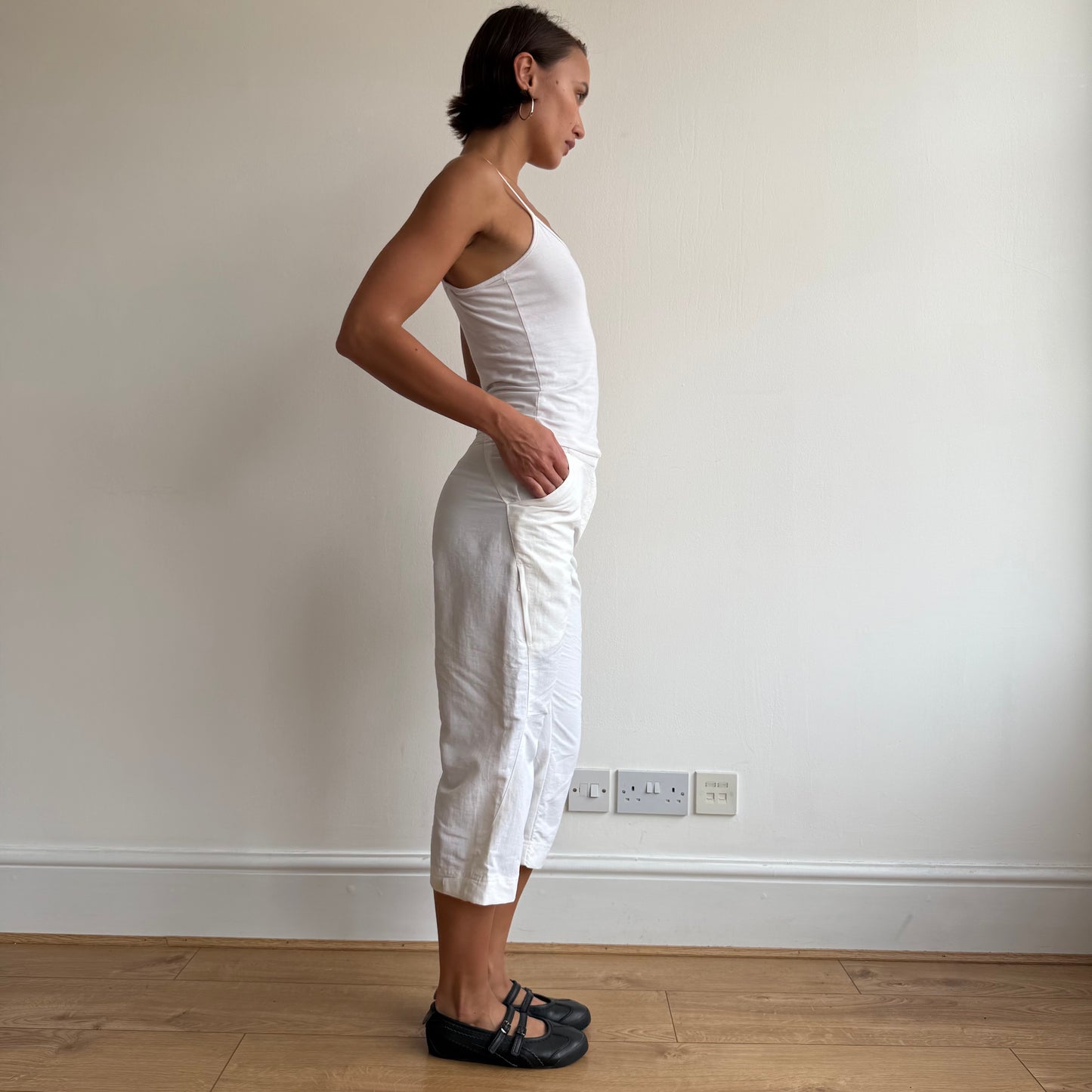 Cream Adidas wrap waist capris - Size S