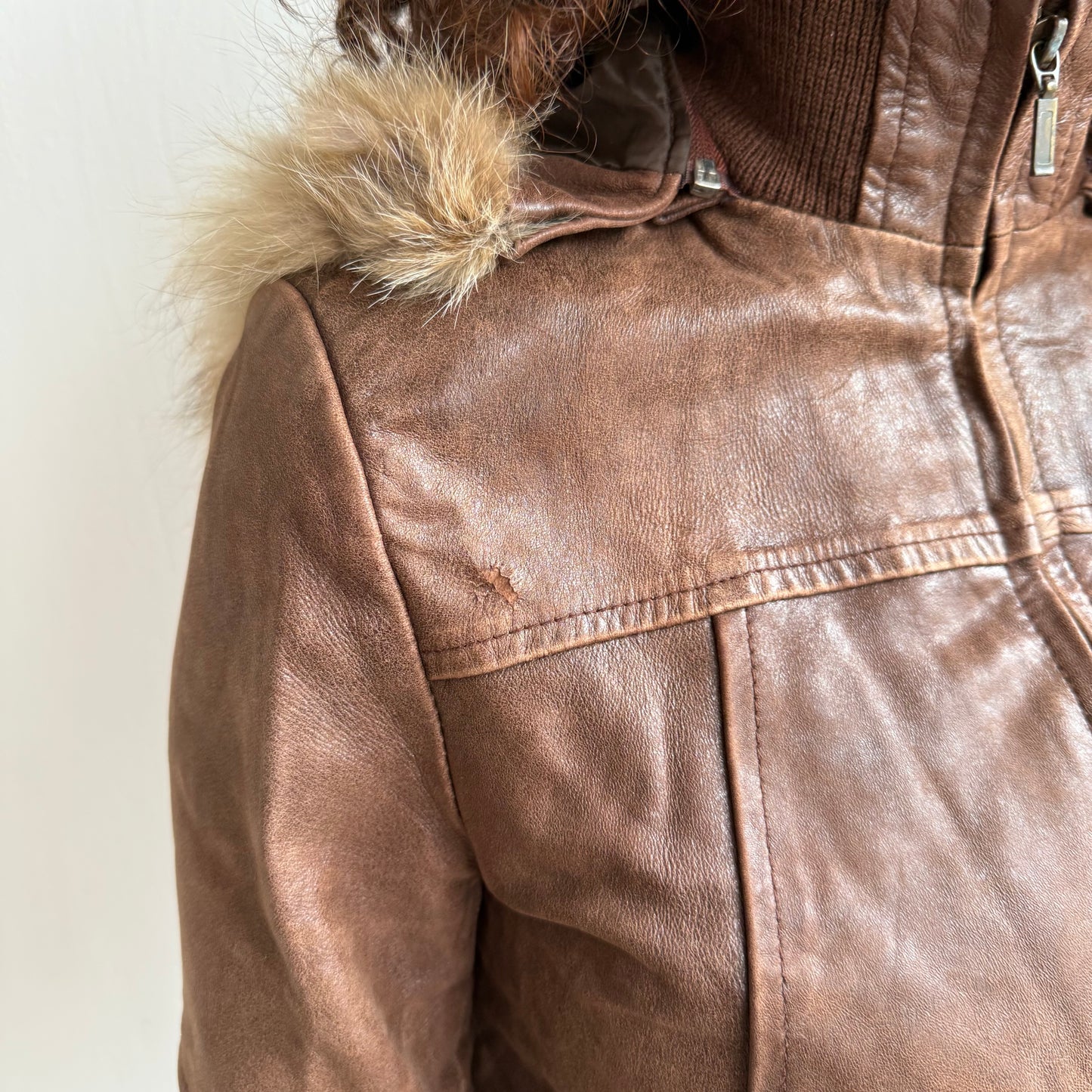 Brown leather bomber - Size S