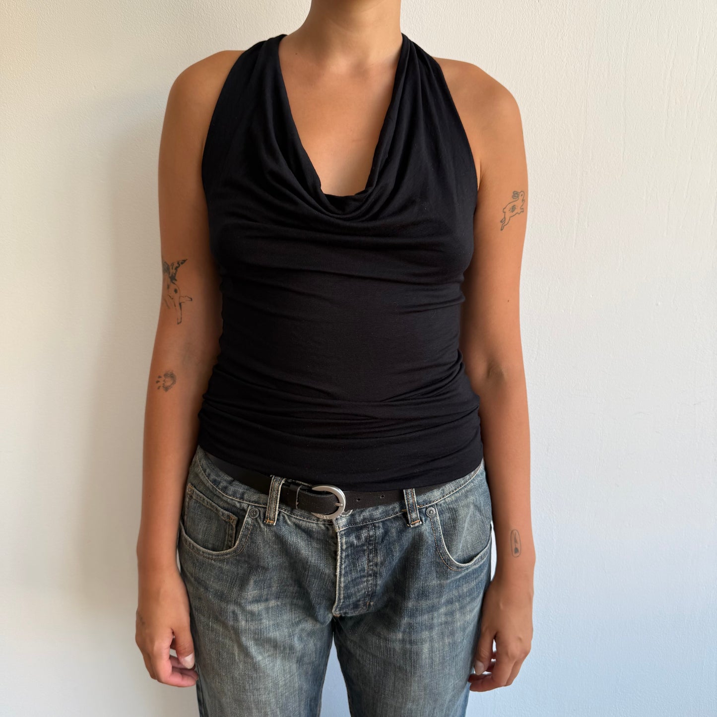 Black cowl neck keyhole top - Size S
