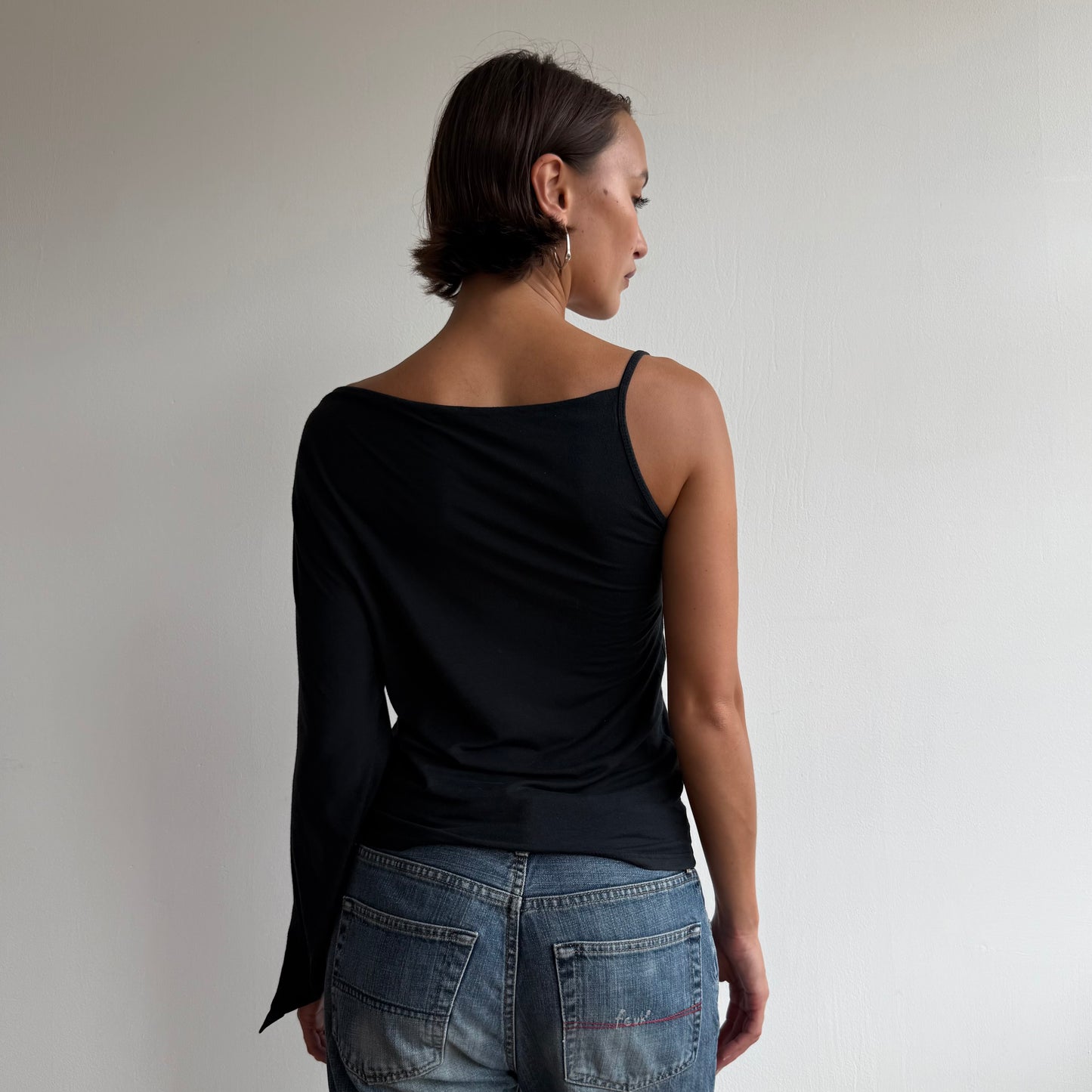 Black one shoulder long sleeve top - Size S