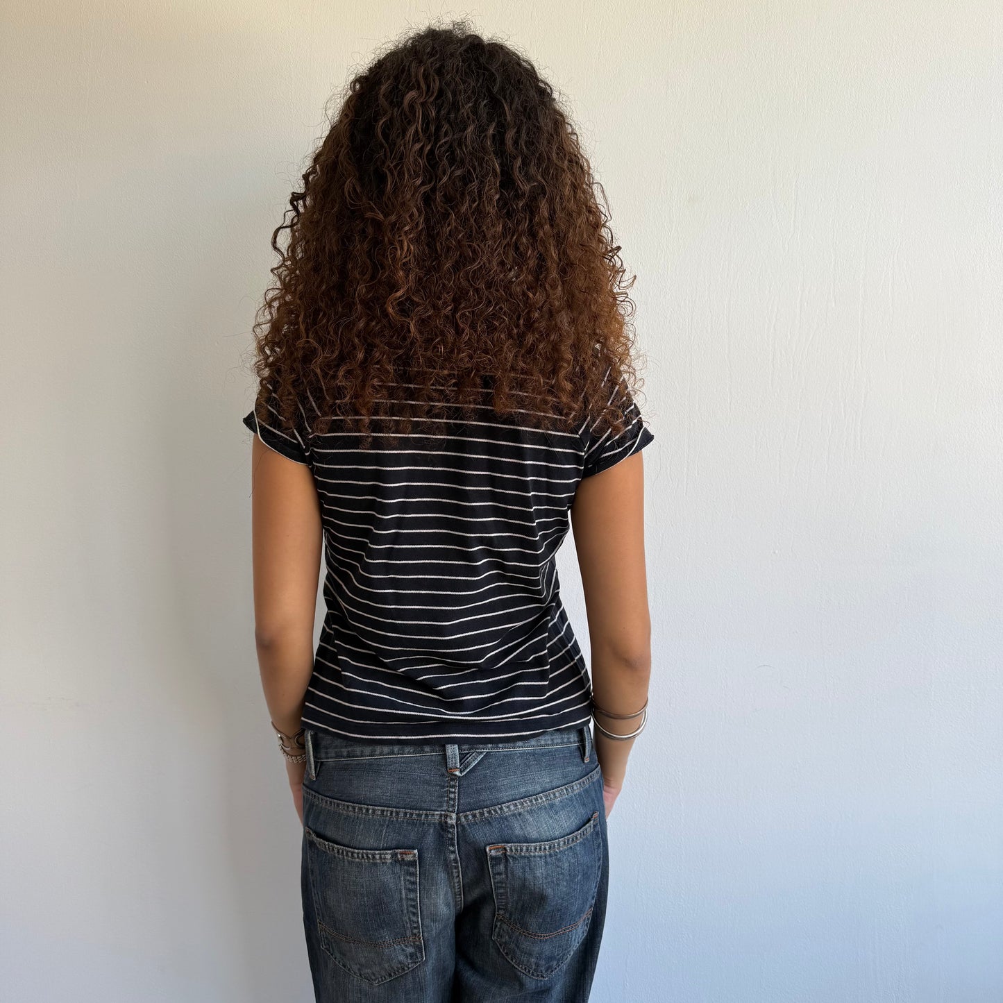 Navy striped Lacoste polo - Size M