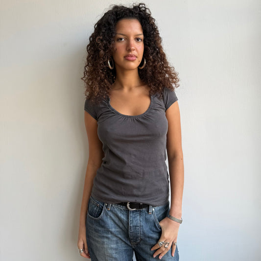 Charcoal ruched neck top - Size M