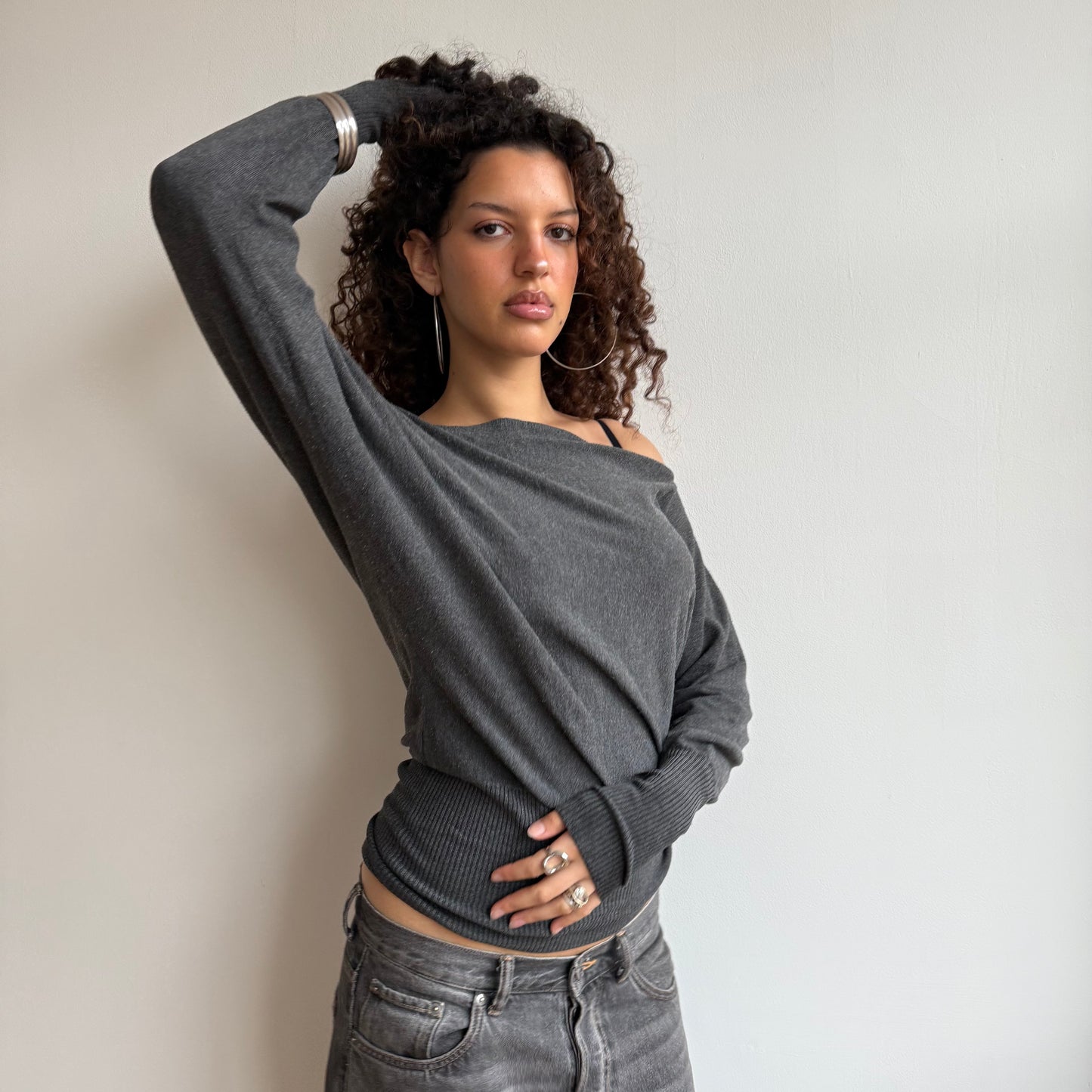 Grey slouchy knit jumper - Size S-M