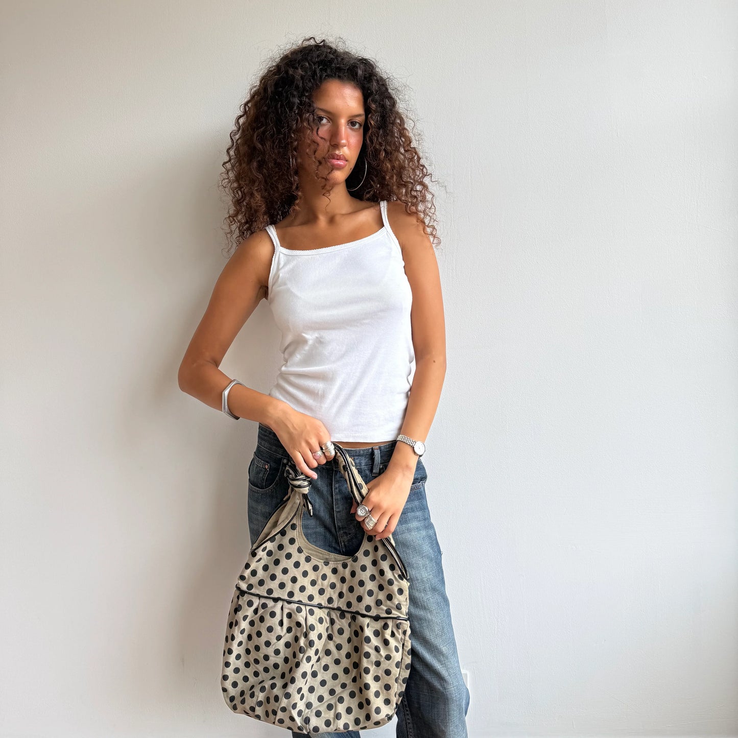 Light khaki polka dot bag - OS