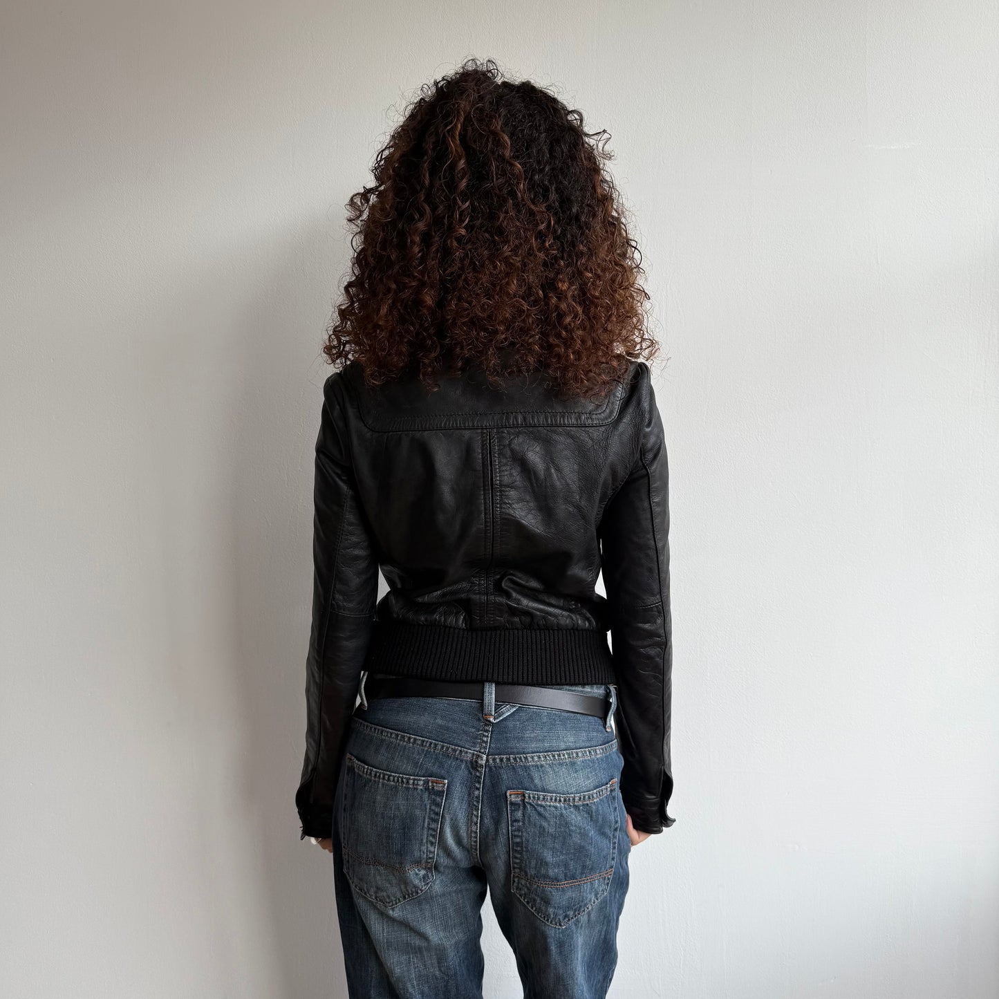 Black leather cargo jacket - Size S/M